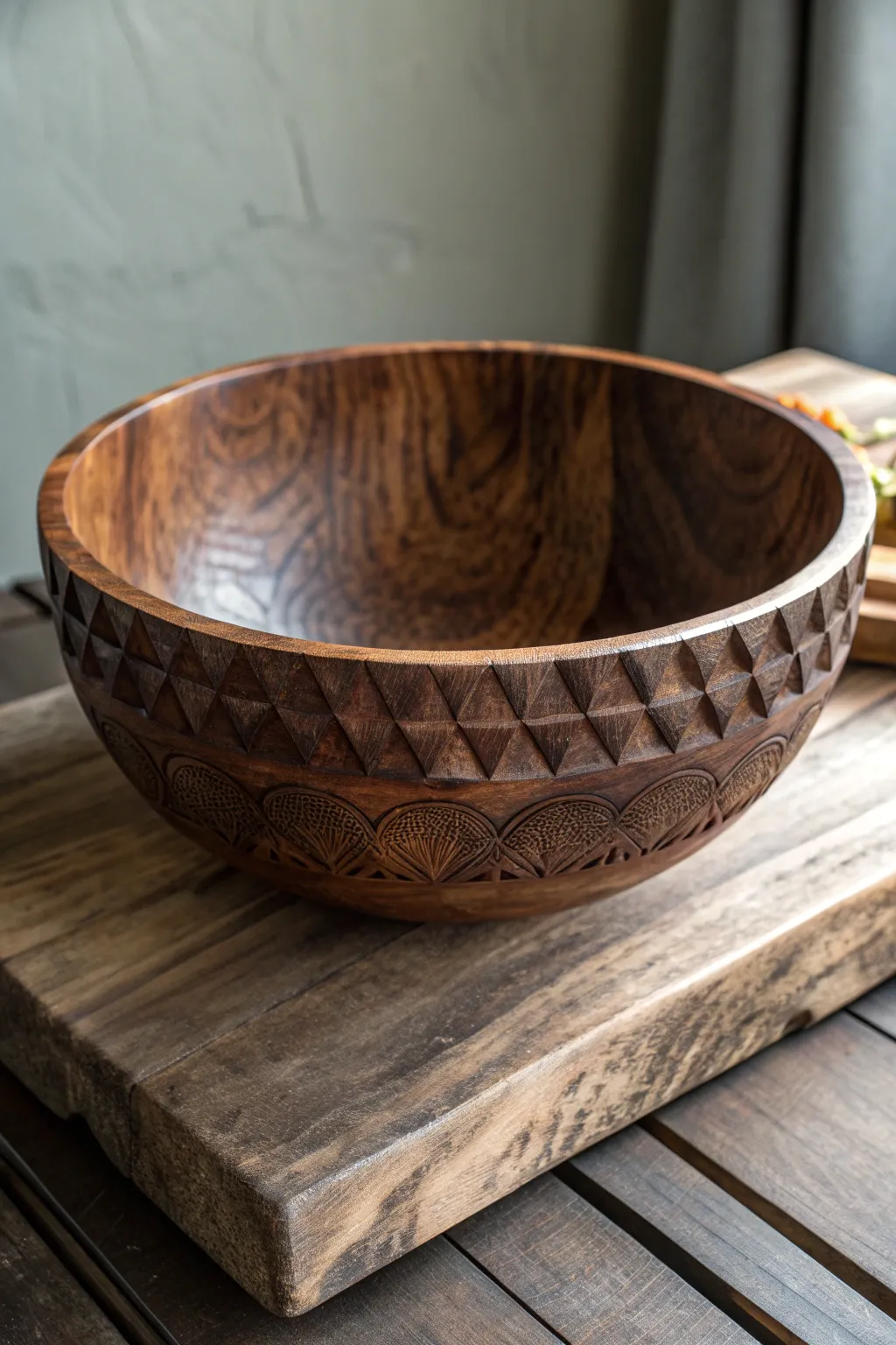 Masterful artistry: a power-carved wooden bowl that transforms simplicity into elegance.
