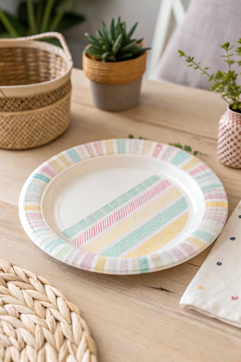 Unleash creativity with colorful washi tape wonders on paper plates!