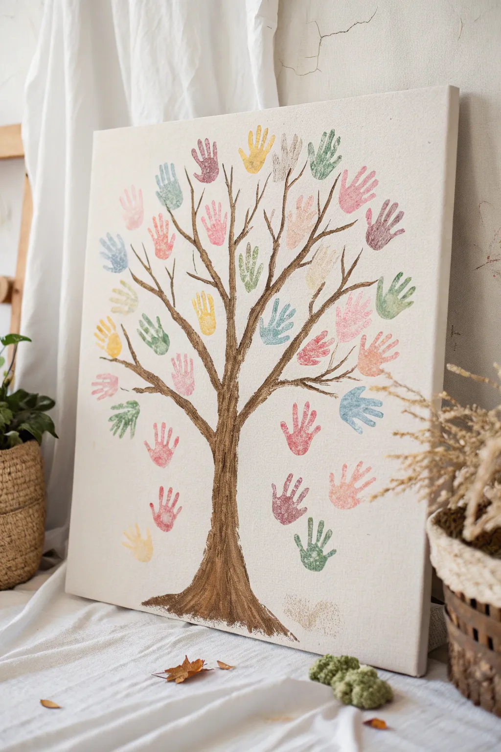 Celebrating friendship and teamwork with a handprint tree, where each child's unique touch helps the community bloom.