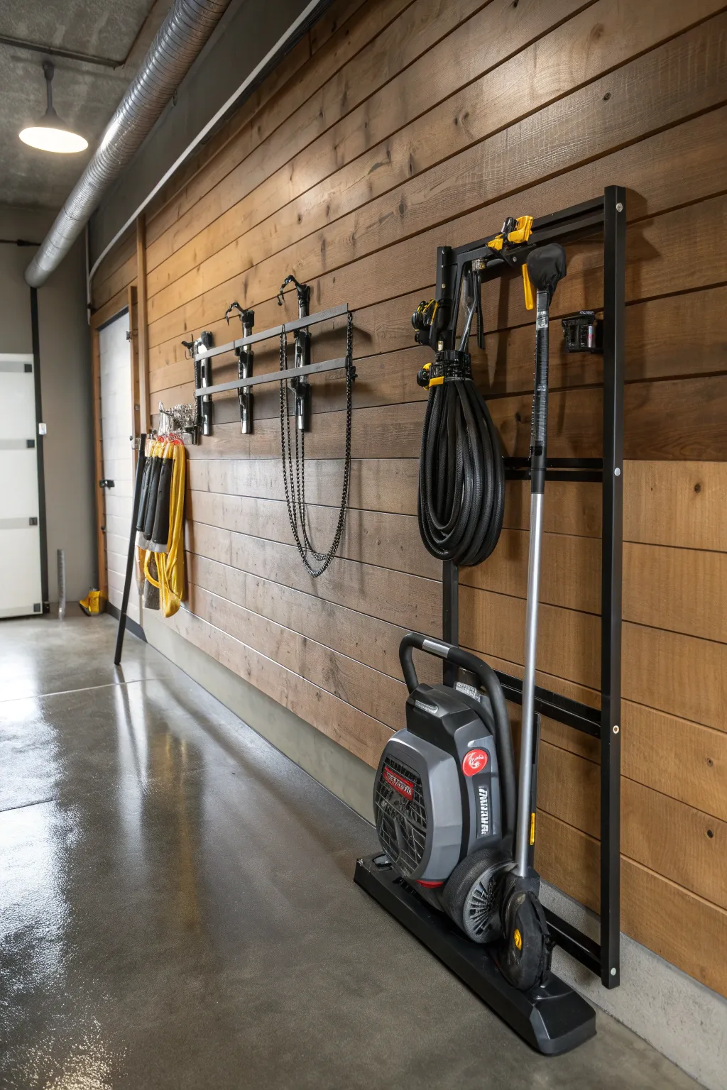 Elevate your space with a wall-mounted pressure washer rack—where craftsmanship meets convenience.