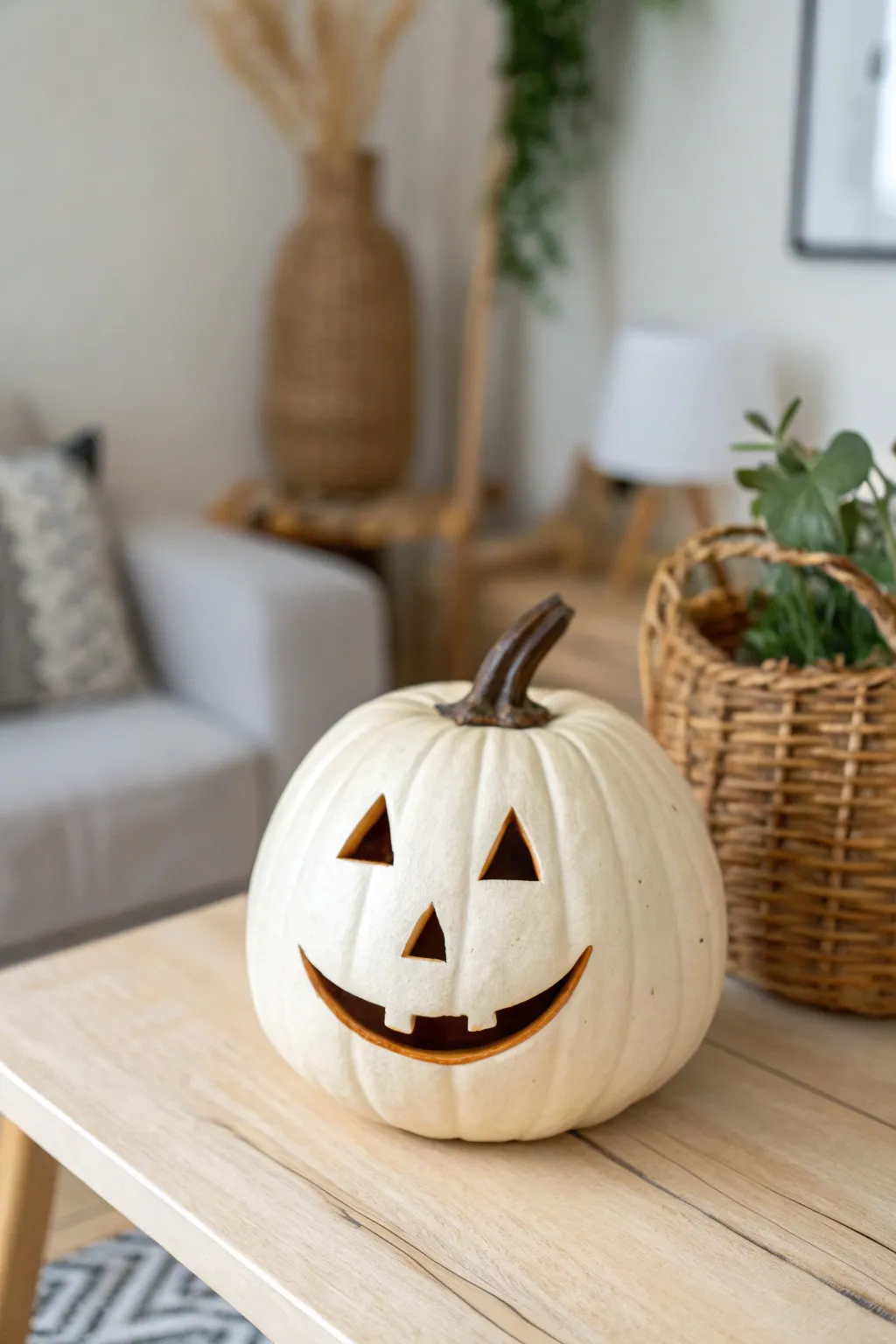 Embrace the charm of simplicity with a classic smiling pumpkin face, perfect for your minimalist fall decor.