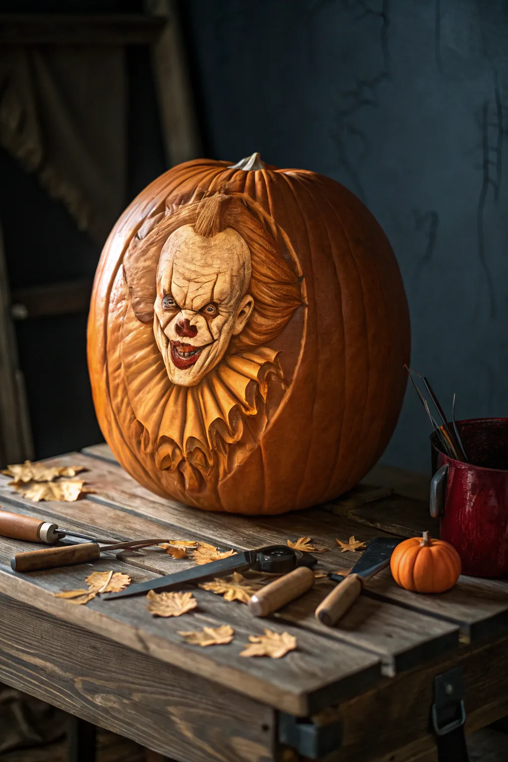 Master the art of fear with this intricate horror character pumpkin carving!