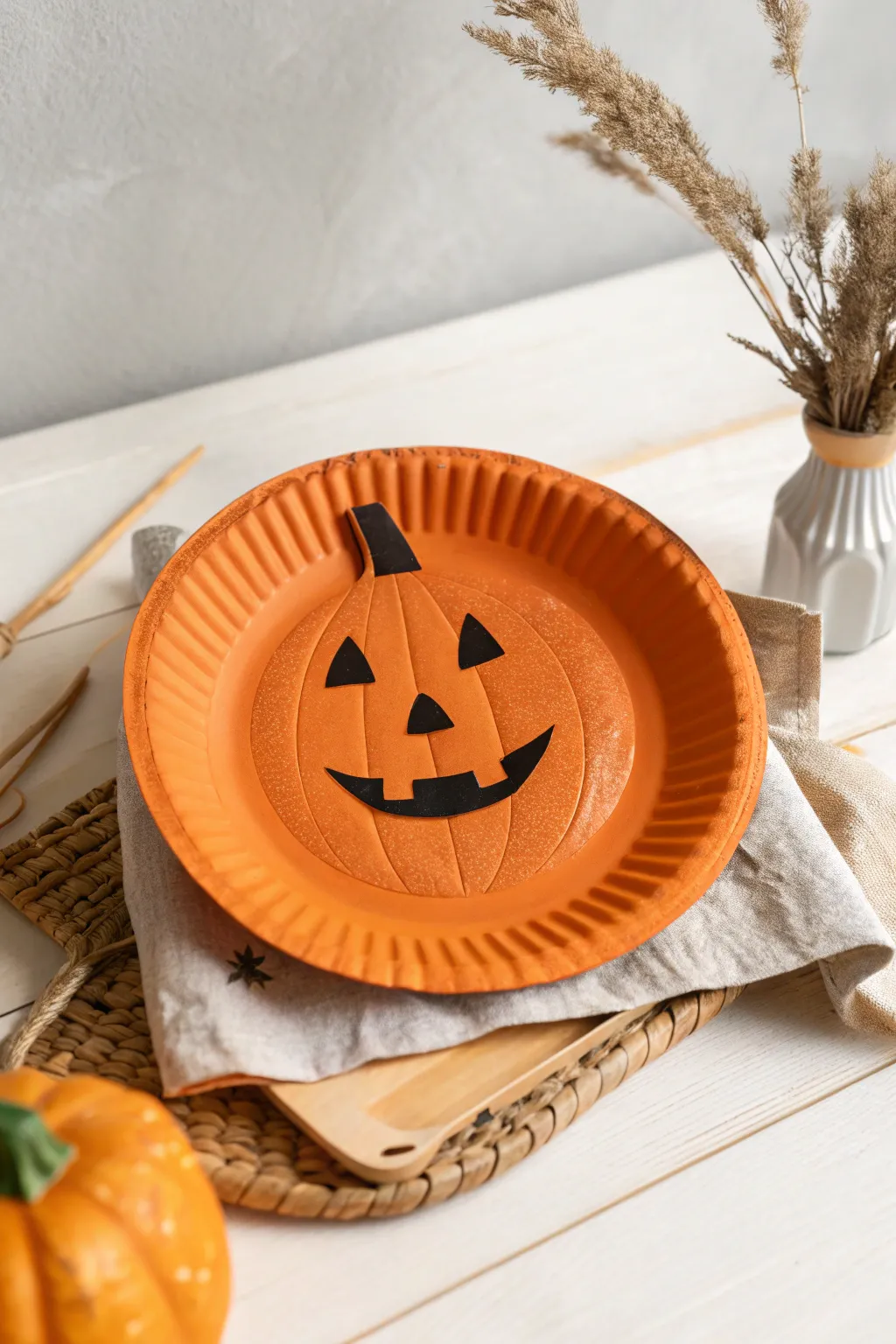 Turn paper plates into charming pumpkin faces for a delightful DIY decor with a Boho twist!