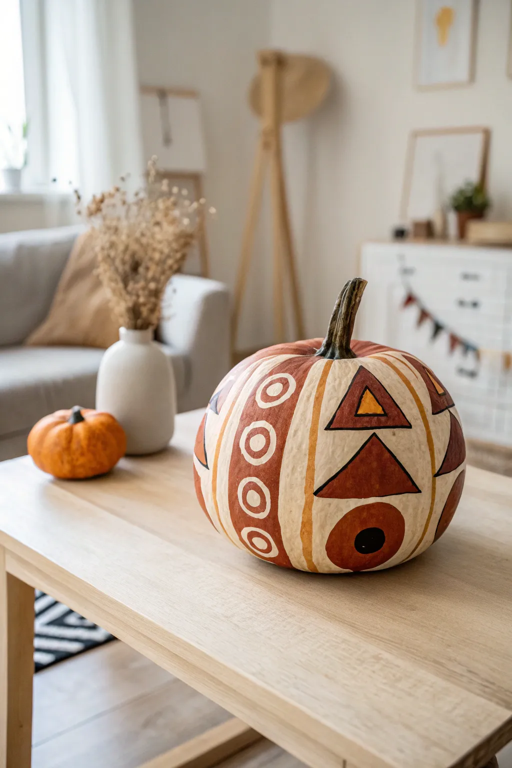 Elevate your autumn decor with abstract geometric pumpkin art. 🎨🍂 #ScandiBoho #PumpkinArt