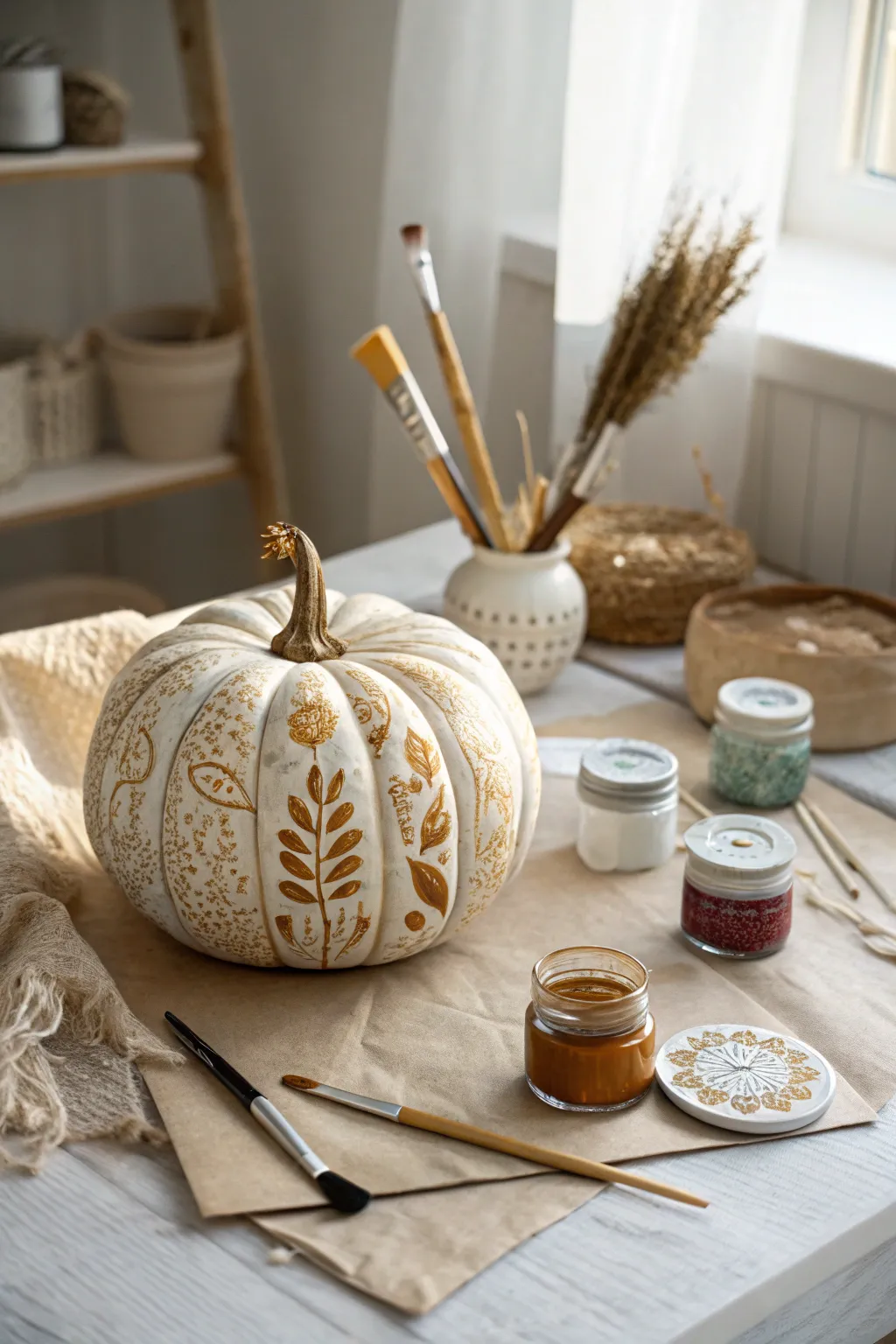 Unleash your creativity this fall with a chic pumpkin painting party setup!