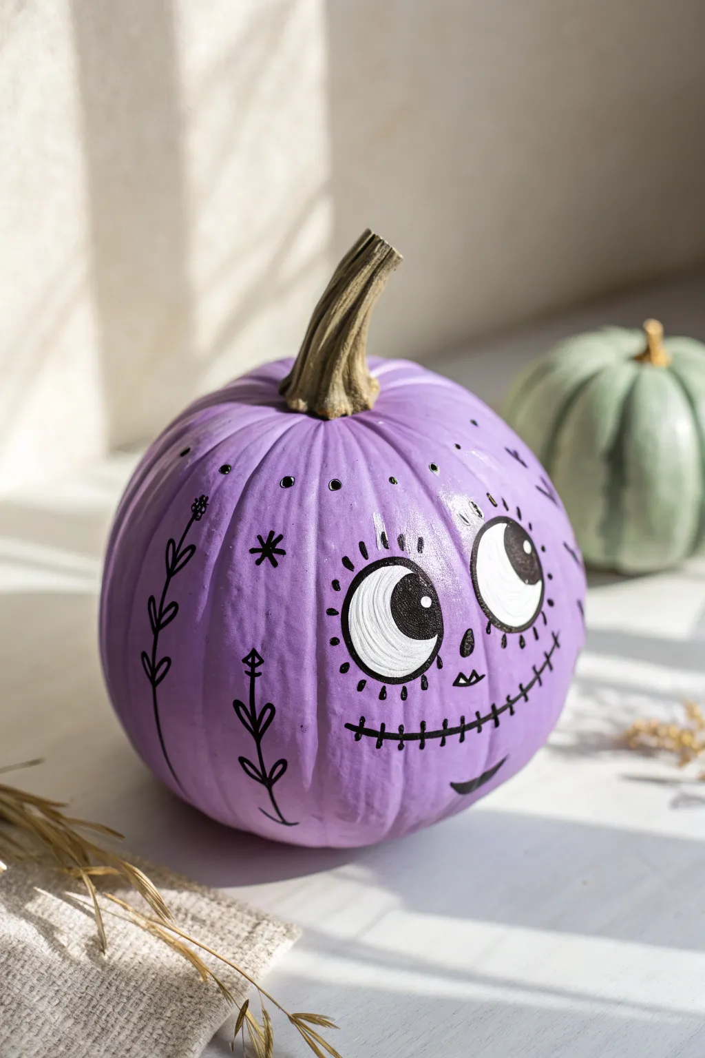 Add a splash of whimsy to your fall decor with this charmingly quirky purple pumpkin!