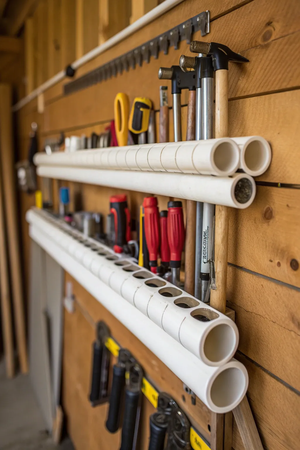 Elevate your garage with this sleek DIY PVC tool organizer—where craftsmanship meets functionality.