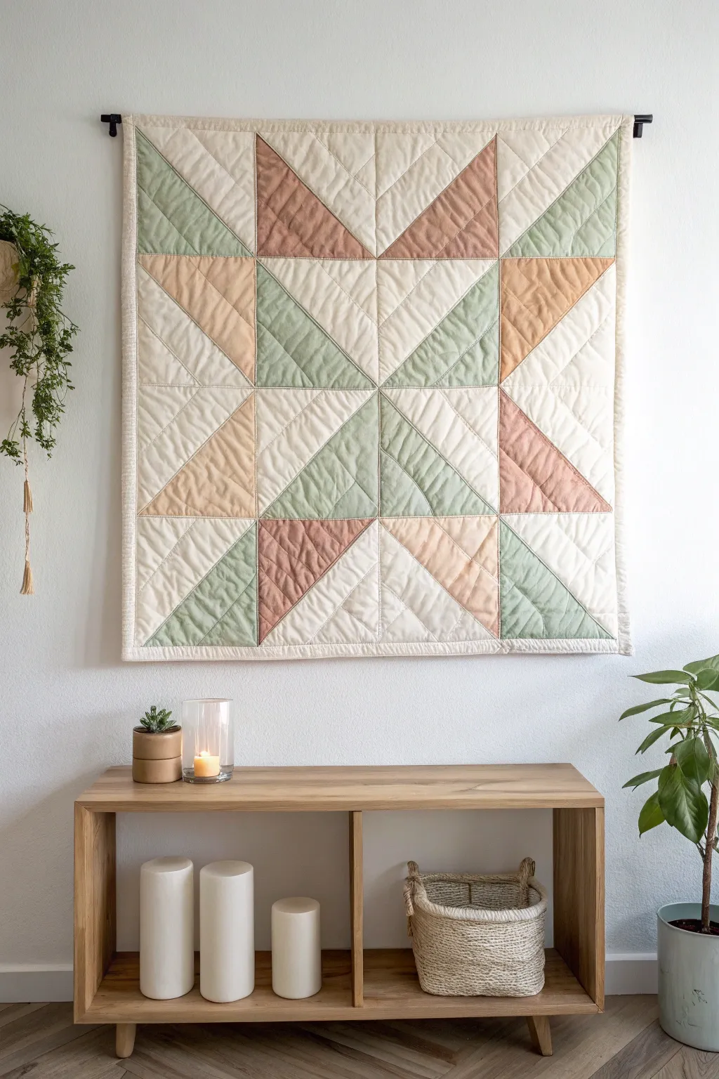 Add a touch of warmth and elegance to your space with handcrafted quilted wall art. Perfect for cozy, minimalist interiors.