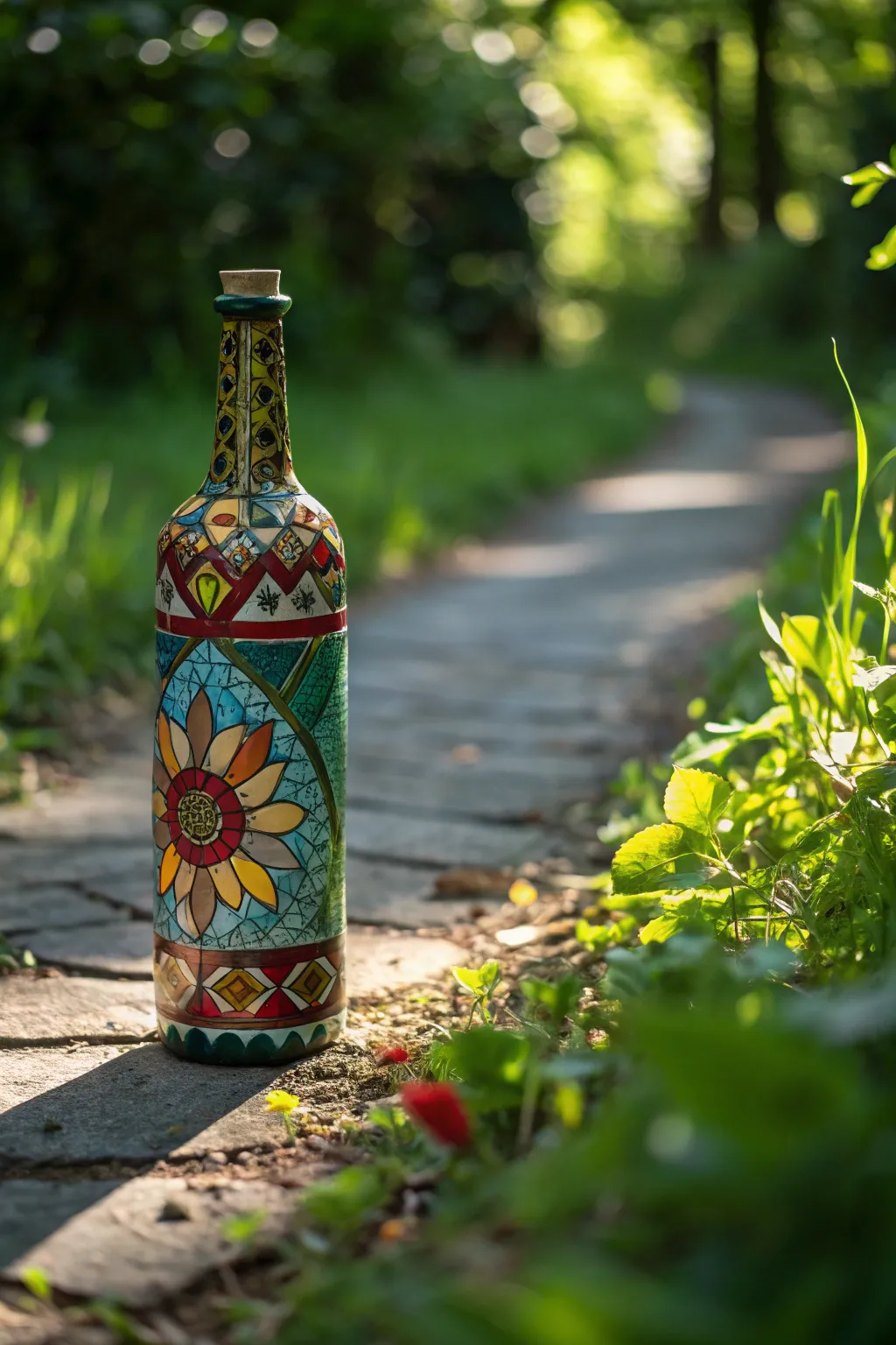 Transform your garden with a touch of whimsical elegance using colorful glass bottle art.