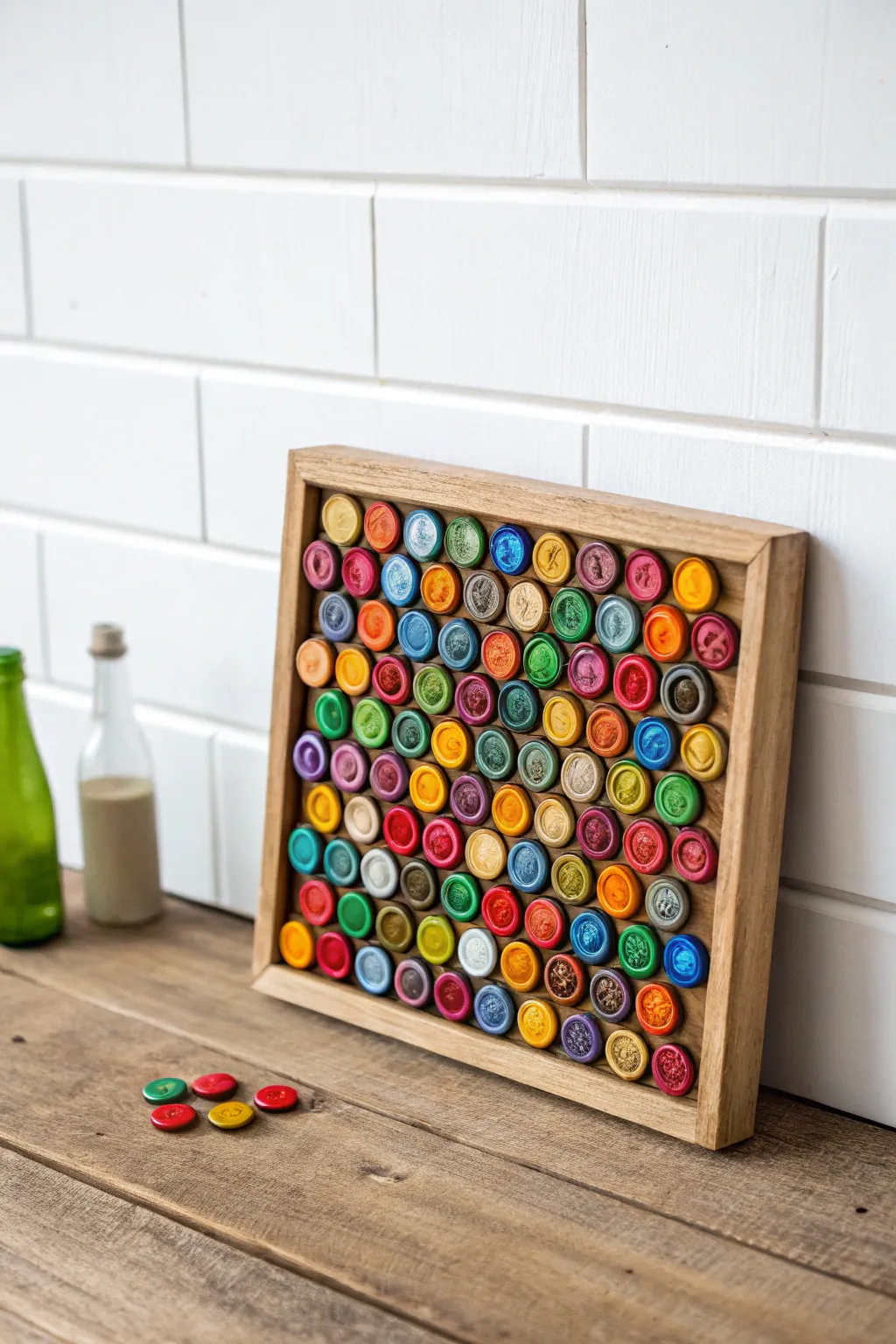 Turn the ordinary into extraordinary with a stunning bottle cap mosaic that brings boho charm to minimalist spaces!