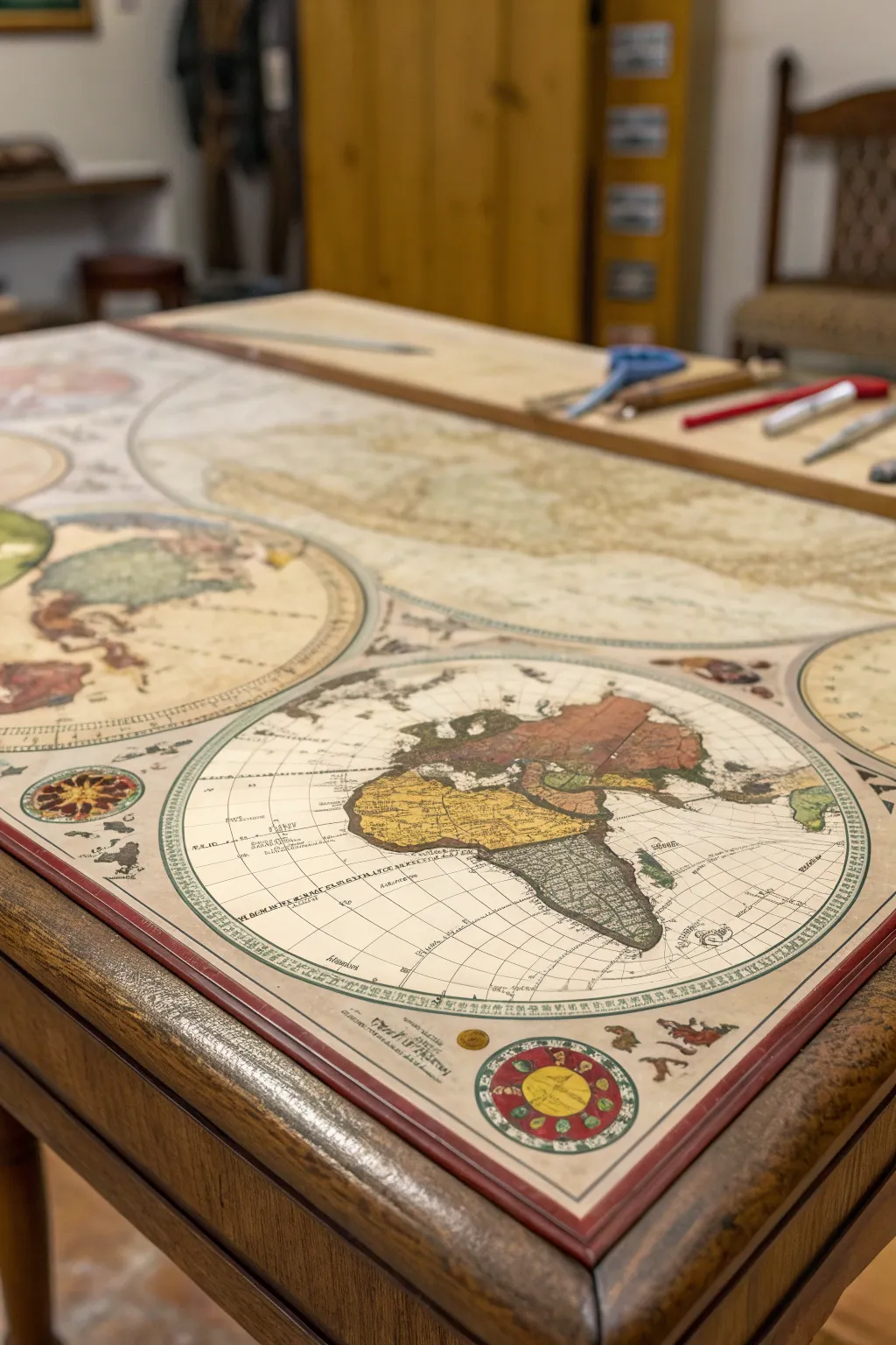 Transform your table into a conversation piece with the timeless art of decoupage. 🌍✨ #Craftsmanship #TableTransformation