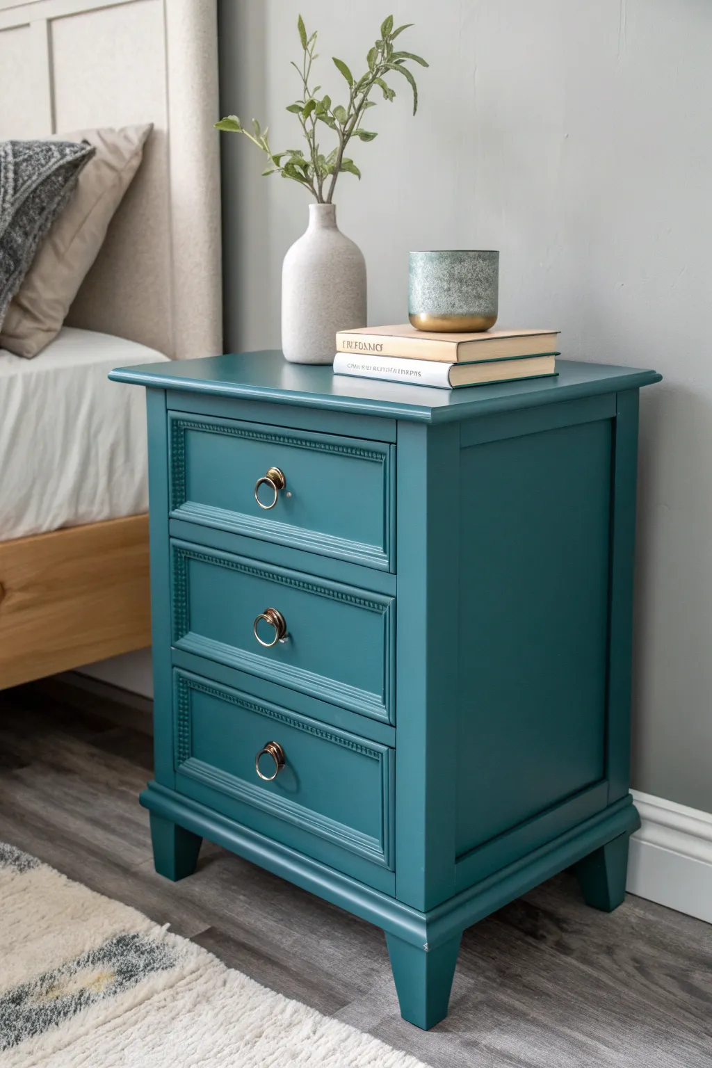 Revitalize your space with a bold pop of color. This teal nightstand is a perfect blend of style and simplicity. 🌿✨