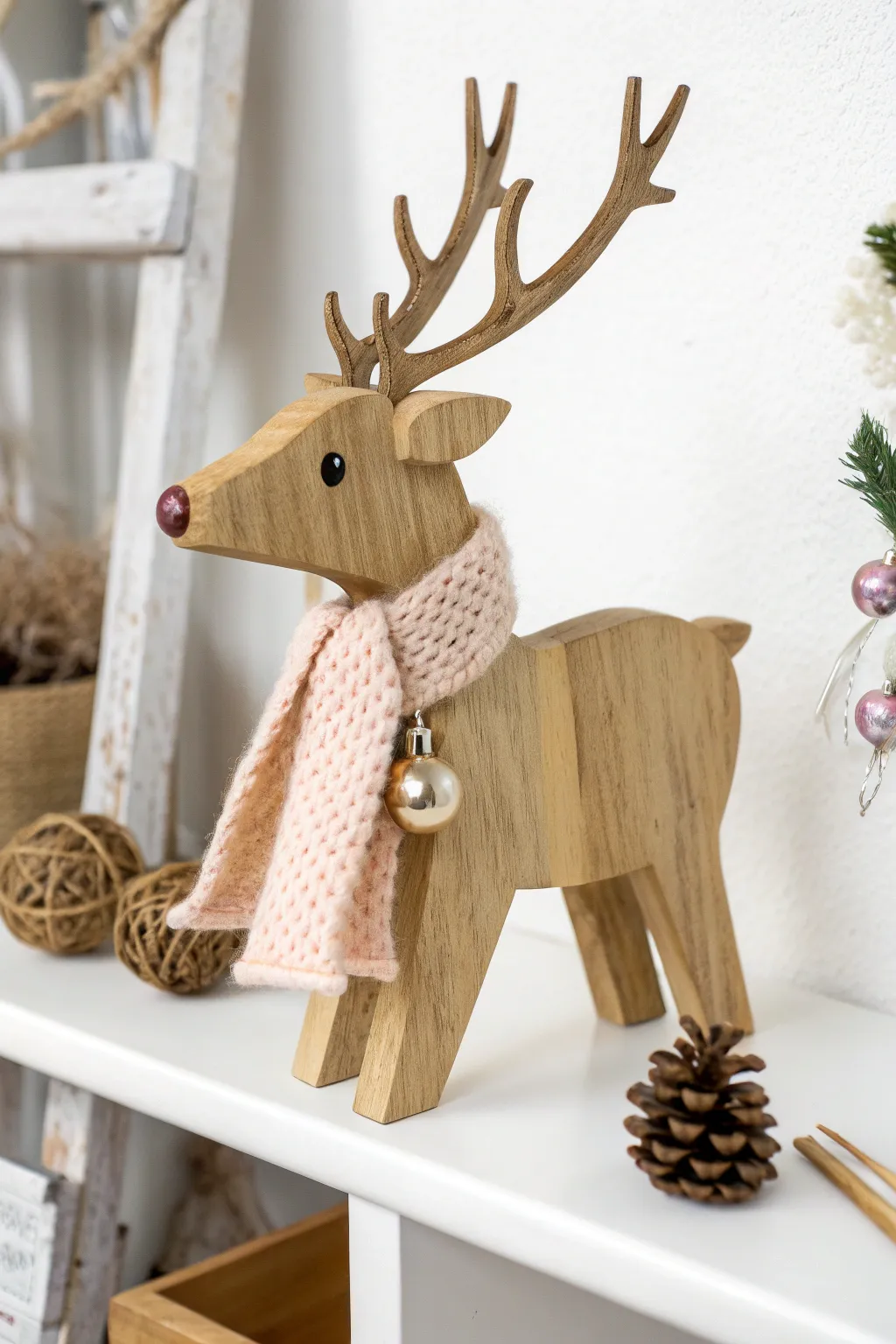Embrace the charm of Scandinavian simplicity with this handcrafted wooden block reindeer, perfect for adding a touch of festive elegance to your decor.