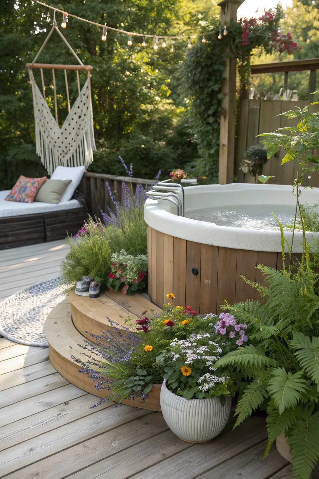 Breathe new life into your garden with this chic, upcycled hot tub planter—where Scandinavian simplicity meets boho charm!