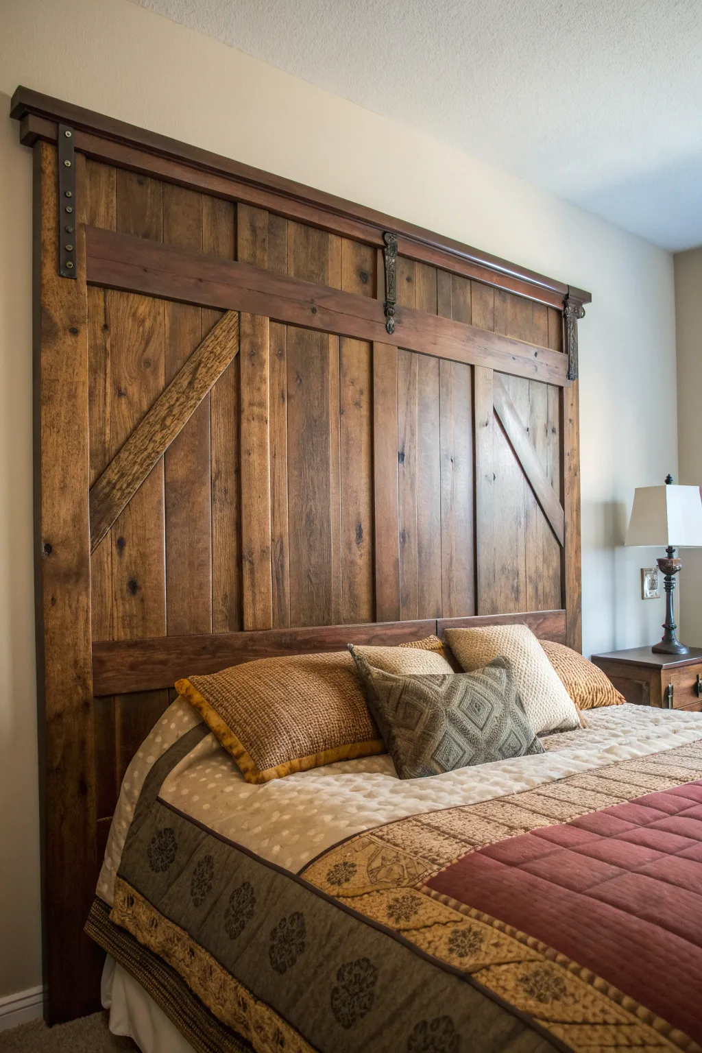 Elevate your bedroom with a handcrafted rustic headboard made from repurposed bifold doors. A blend of charm and craftsmanship!