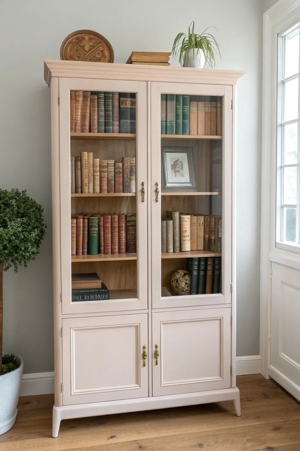 Transform your space with a repurposed china cabinet bookshelf—where Scandinavian simplicity meets boho charm.