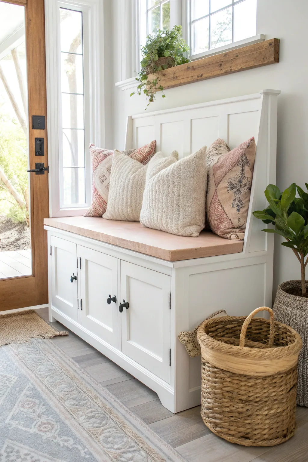 Transform old cabinets into a chic, cozy bench — the perfect blend of simplicity and style!