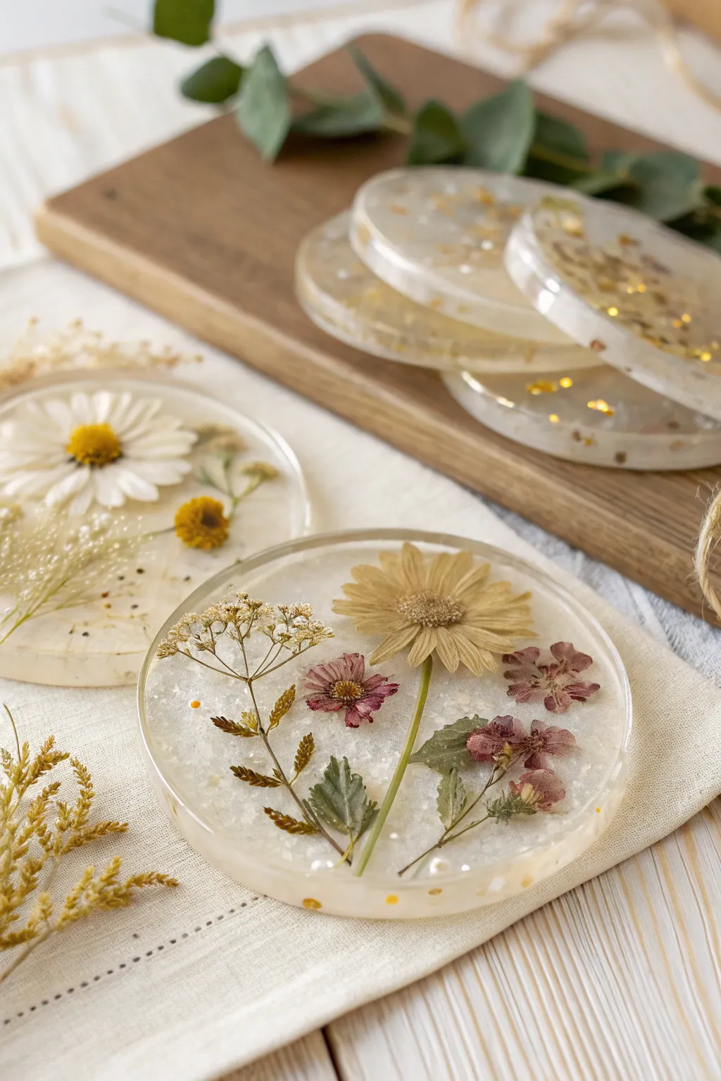 Elevate your coffee table decor with these stunning resin coasters, where nature meets elegance.