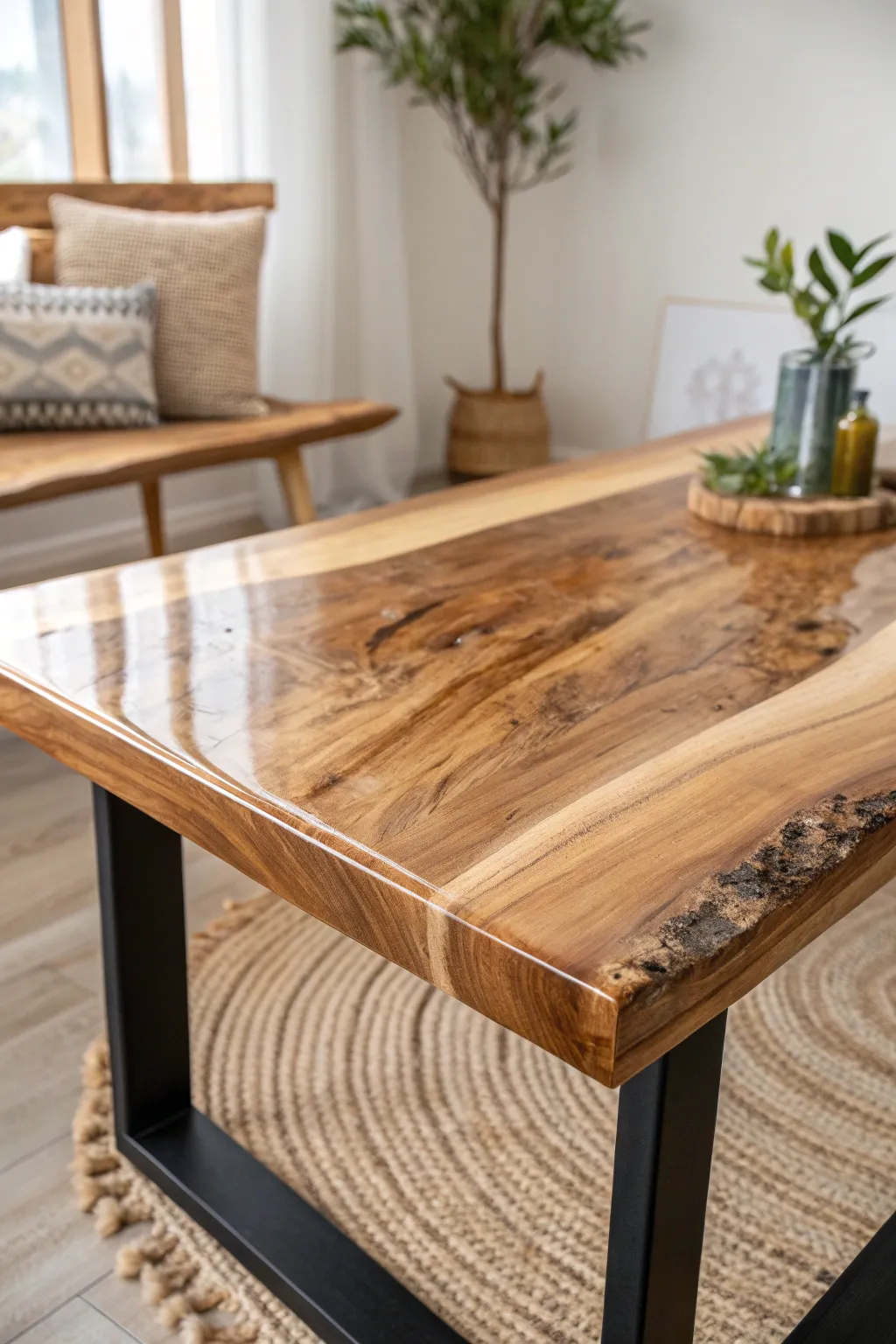 Nature meets elegance: a stunning live edge resin table for a touch of rustic charm.