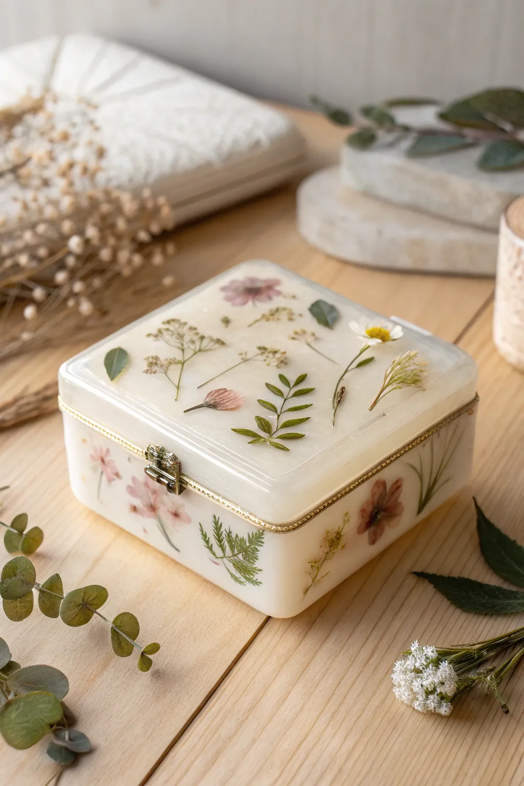 Capture the essence of spring with this enchanting botanical resin trinket box.