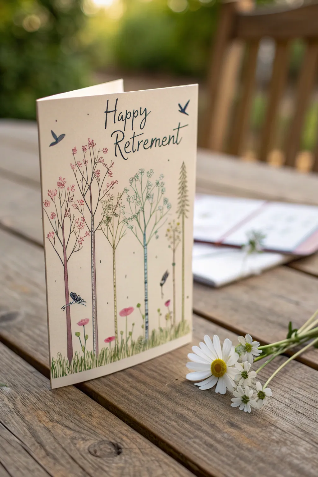 Embrace new beginnings with a nature-inspired retirement card, where simplicity meets natural elegance.