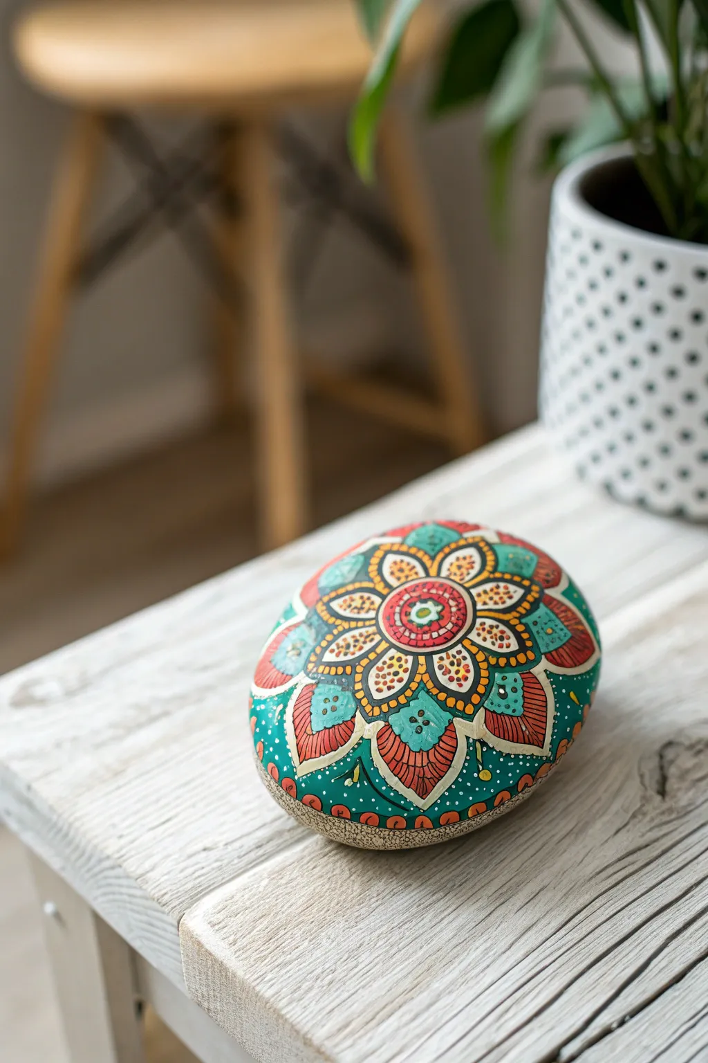 Transform simplicity into elegance with vibrant mandala rock art.