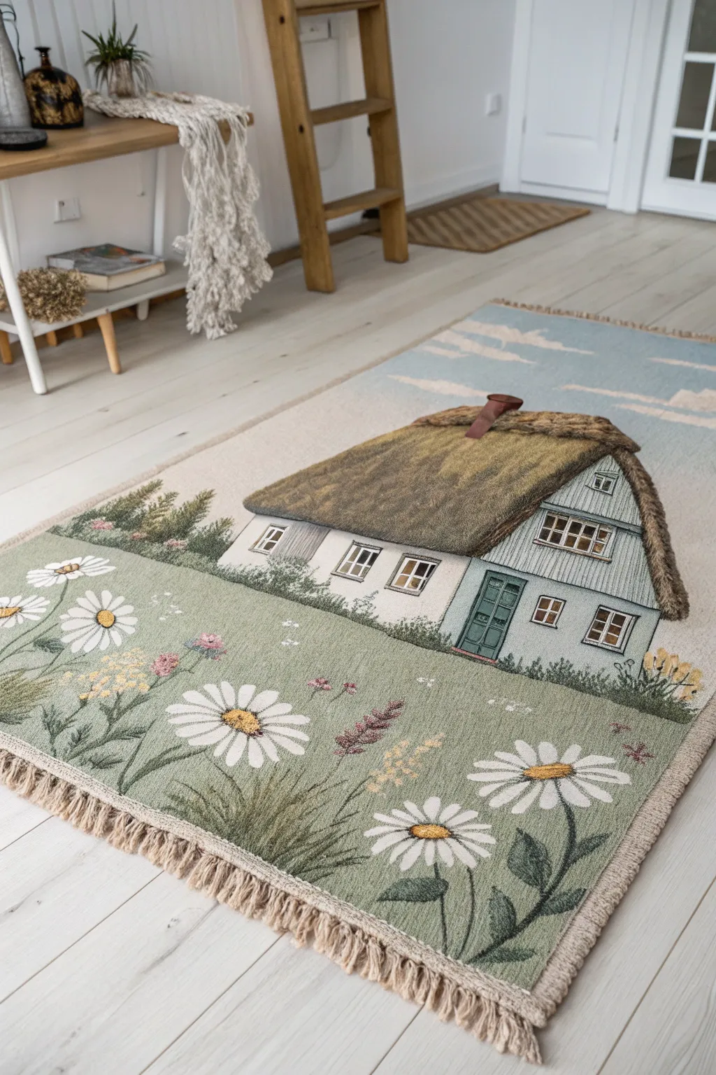 Step into a storybook world with this charming cottage rug, where simplicity meets natural beauty.