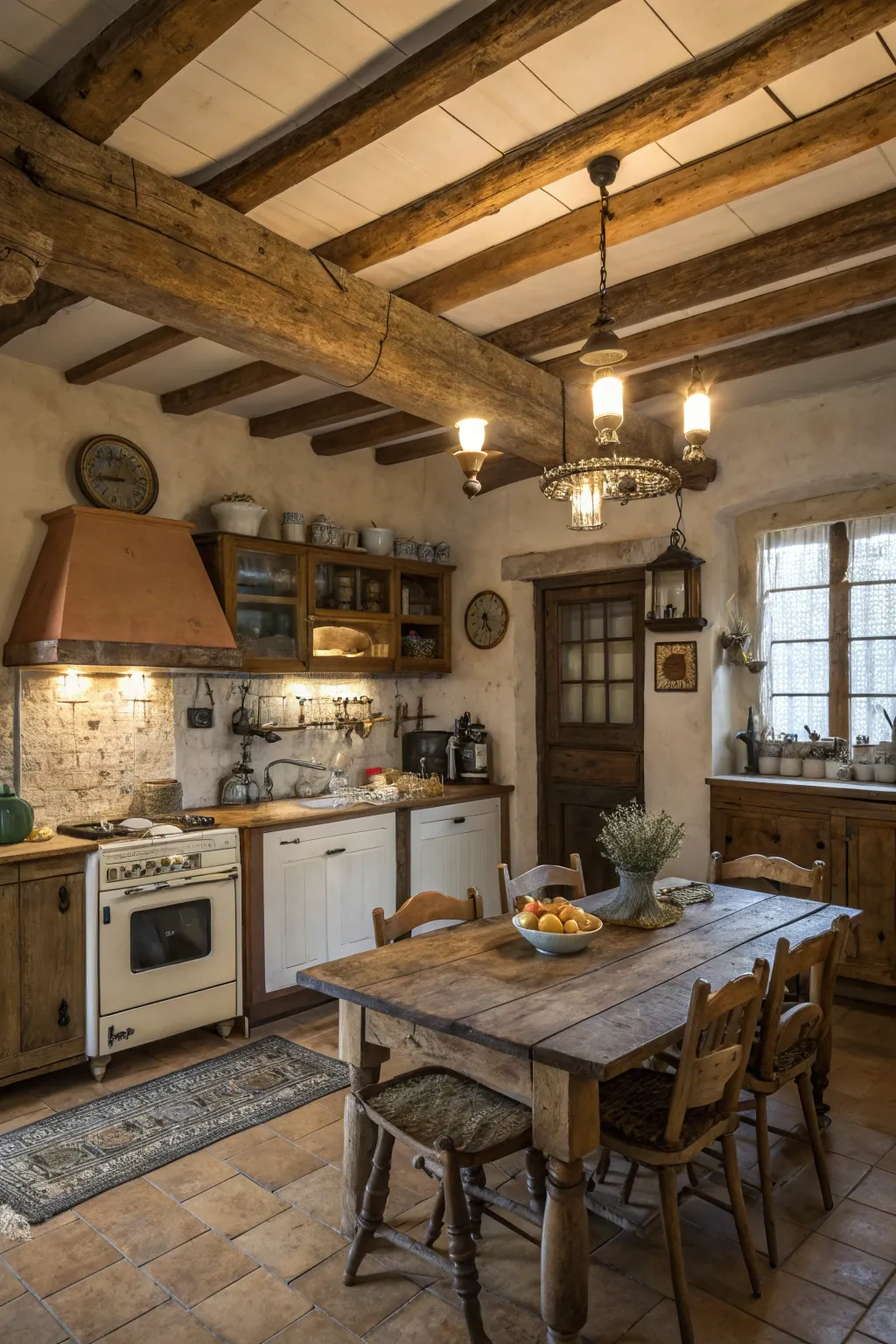 Exposed wooden beams bring a touch of countryside charm.