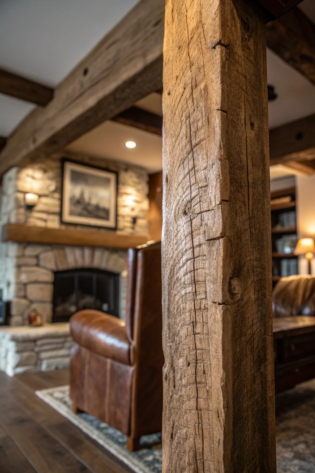 Add rustic charm to your space with the timeless allure of exposed wooden beams.