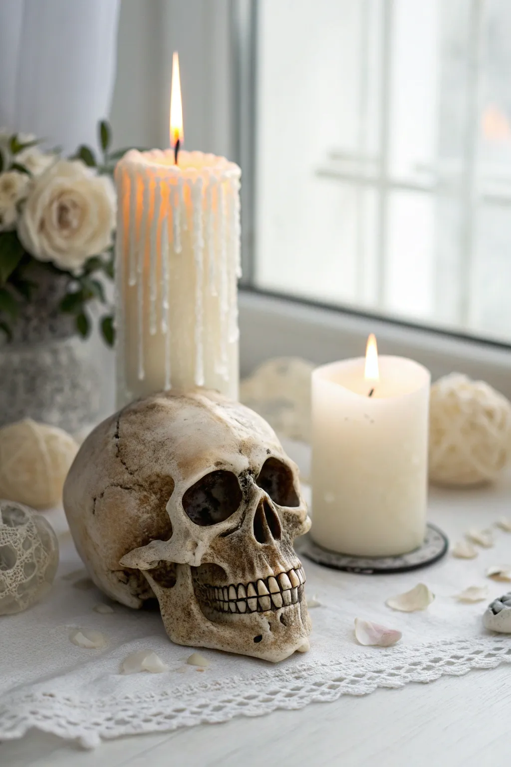 Craft a spine-chilling ambiance with these DIY skull candles, perfect for a minimalist Halloween vibe.