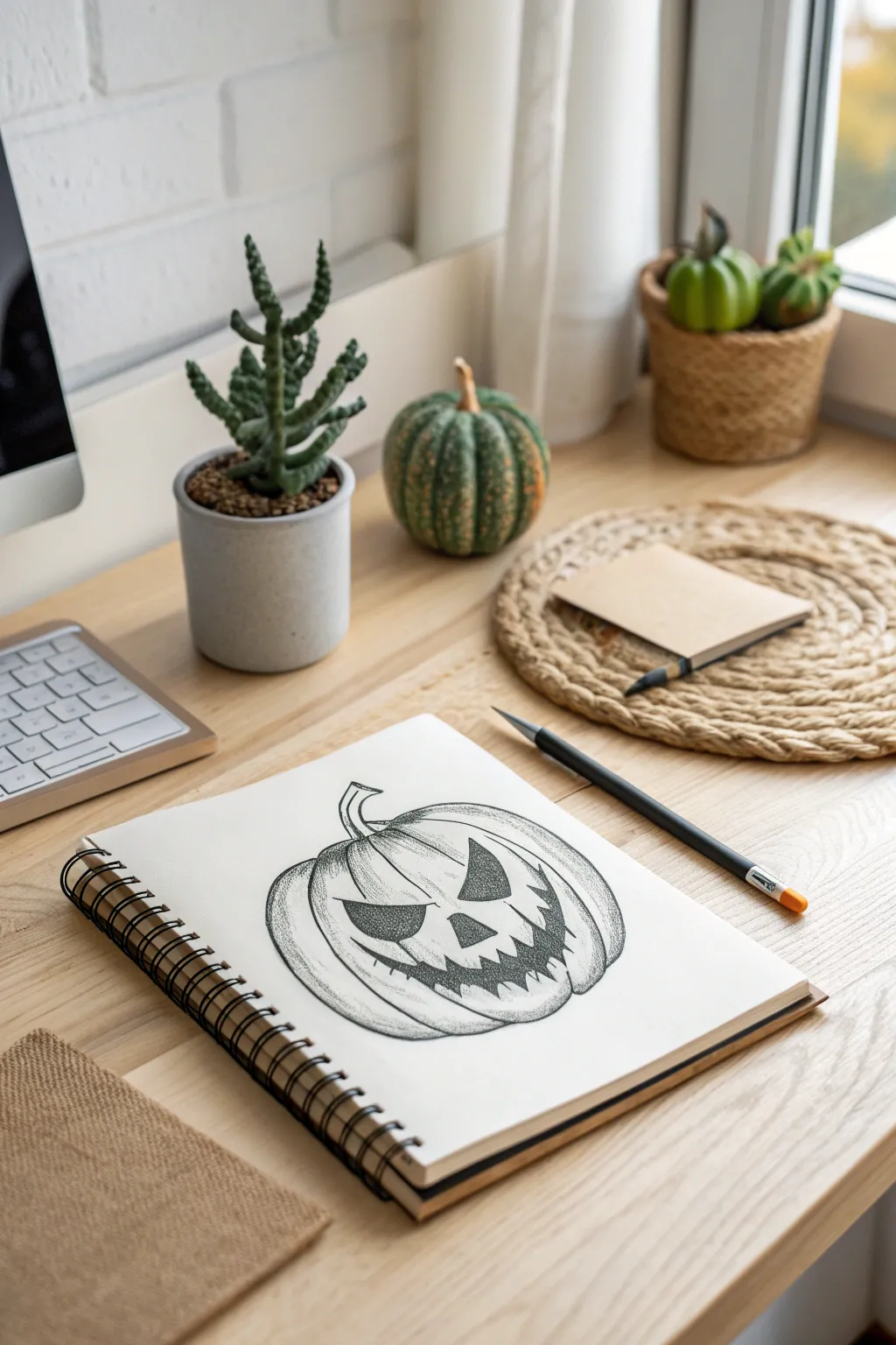 Crafting the perfect spooky vibe—one Jack-o'-Lantern face at a time. 🎃✨ #MinimalistHalloween #ScandiBoho