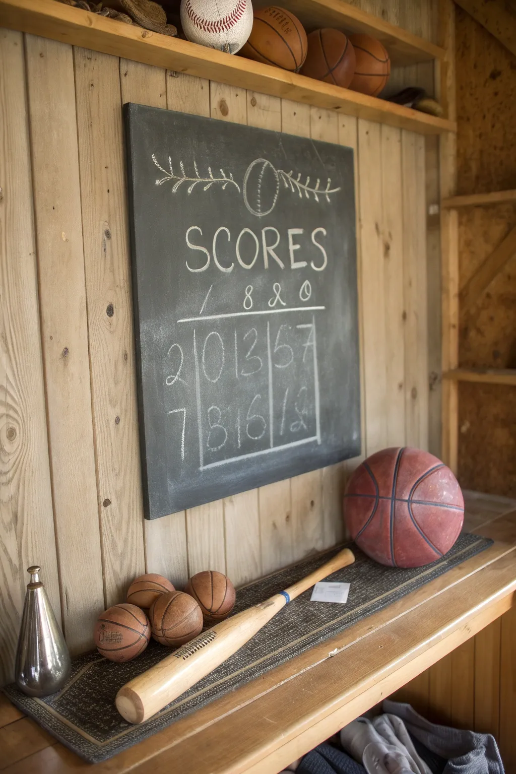 Embrace the timeless elegance of a handcrafted chalkboard scoreboard for your game nights.