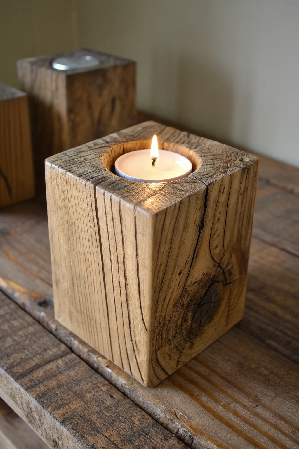 Warmth and charm crafted from reclaimed wood: Rustic 4x4 candle holders.