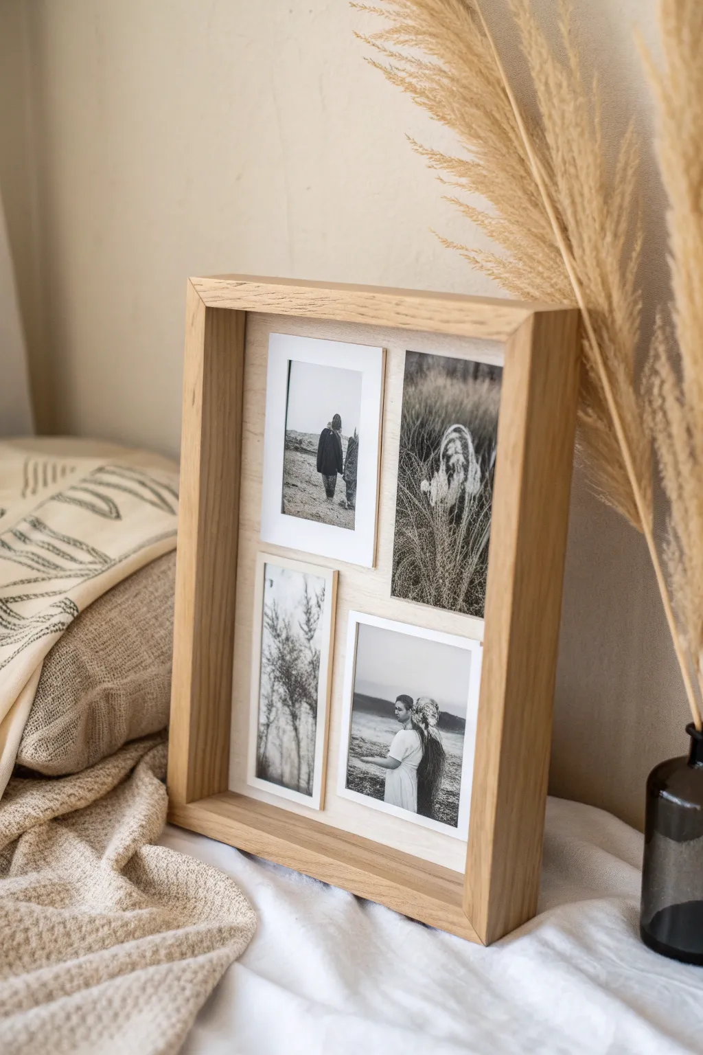 Capture memories in minimalist elegance with a personalized photo collage shadow box.