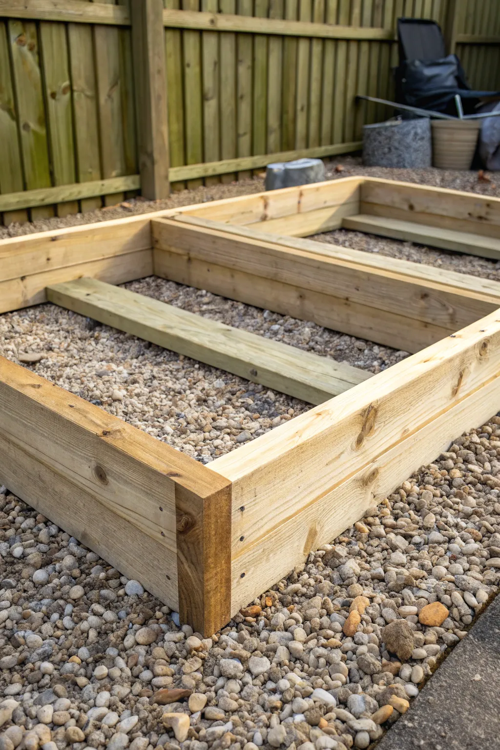 Craftsmanship at its finest: A robust wooden frame ready to support your next shed project.