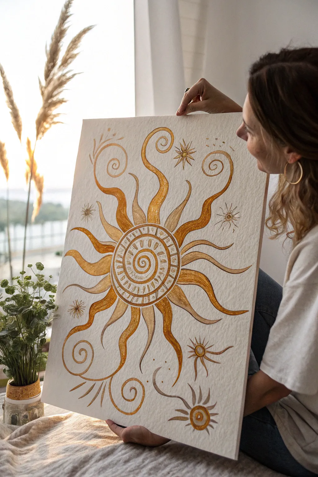 Capture the dance of sunlight with swirling rays in your art.