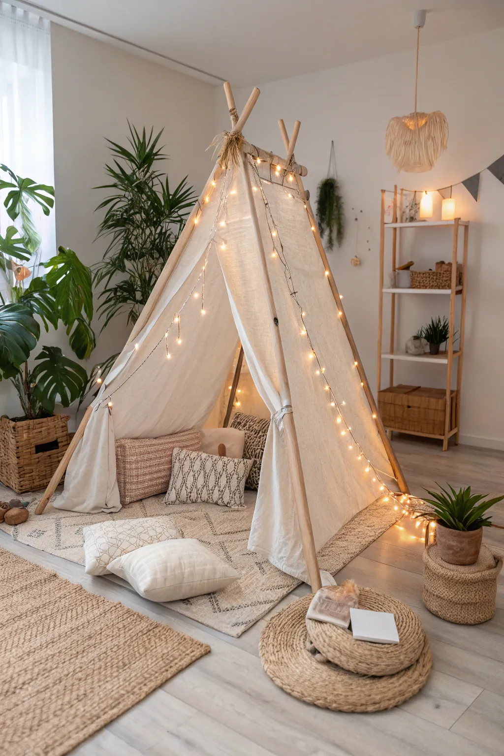Transform your living room into a magical sleepover campsite with this DIY indoor tent setup.