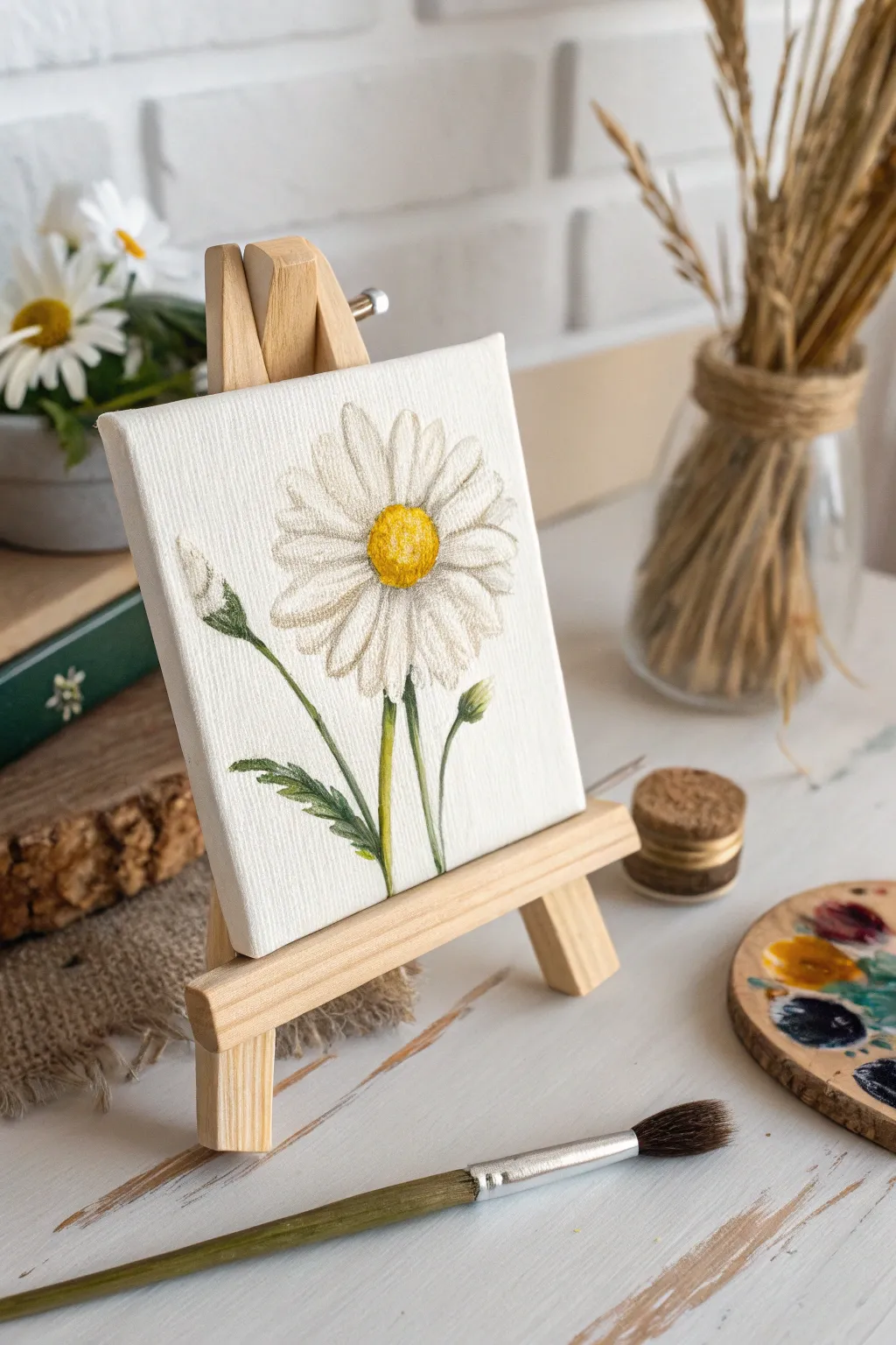 Find tranquility in simplicity with this delicate daisy painting that brings a touch of nature's beauty to your space.