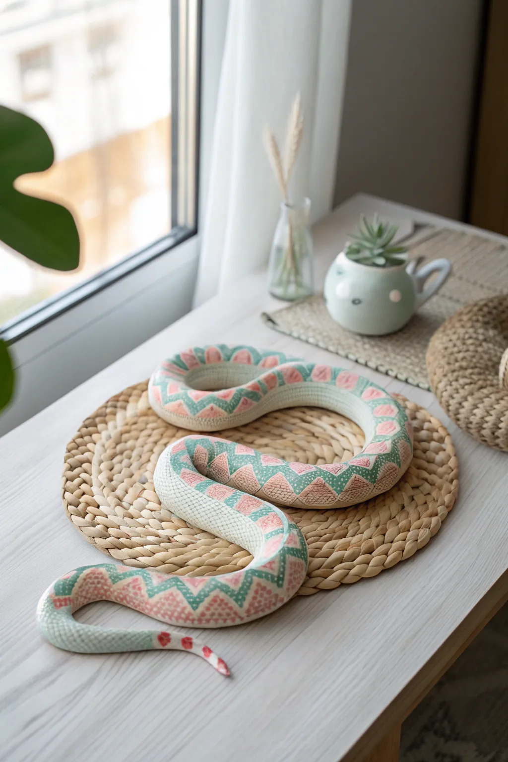 Embrace the charm of simplicity with a hand-painted paper snake, where minimalist design meets boho artistry.