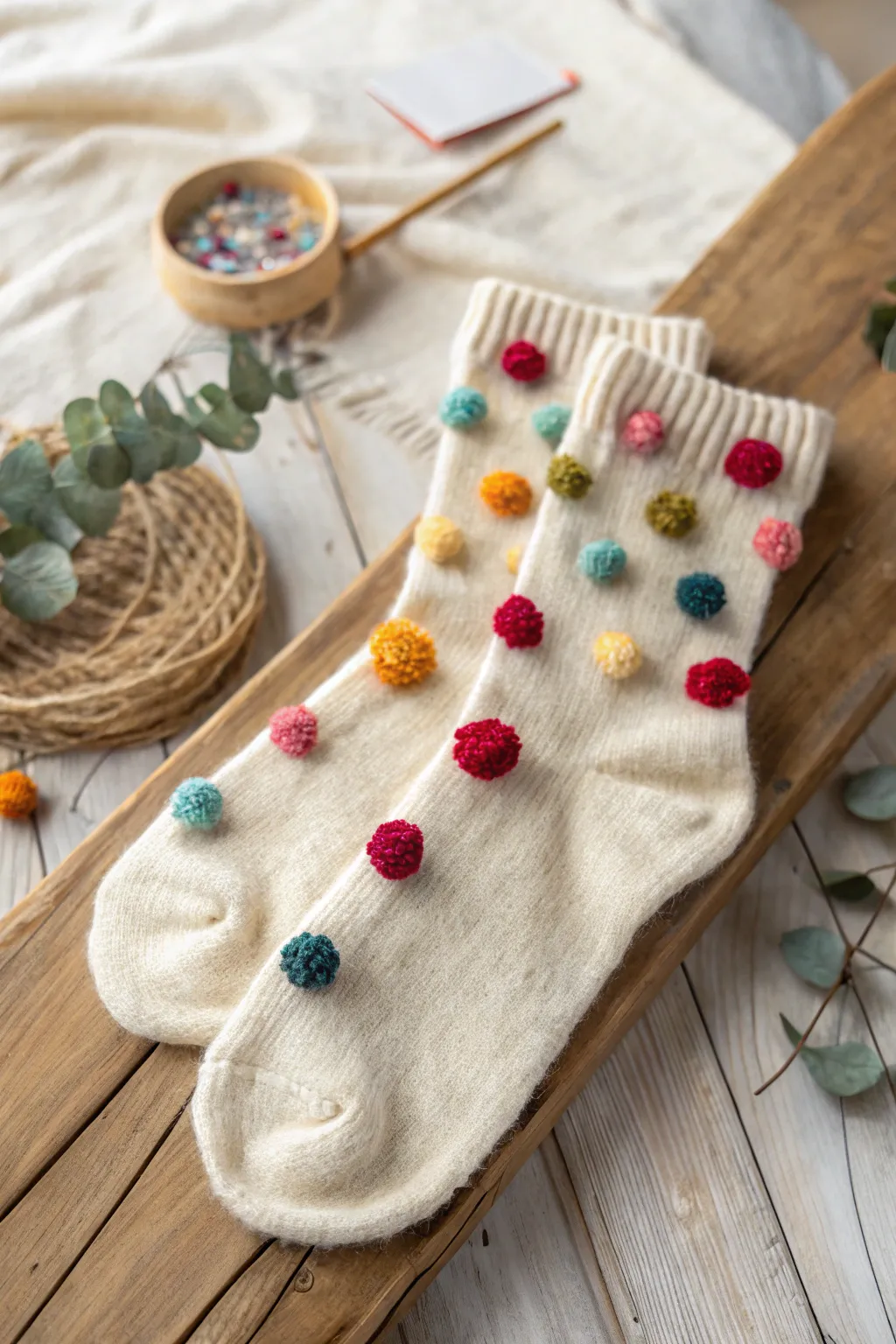 Step into joy with a whimsical pom-pom parade on your socks!