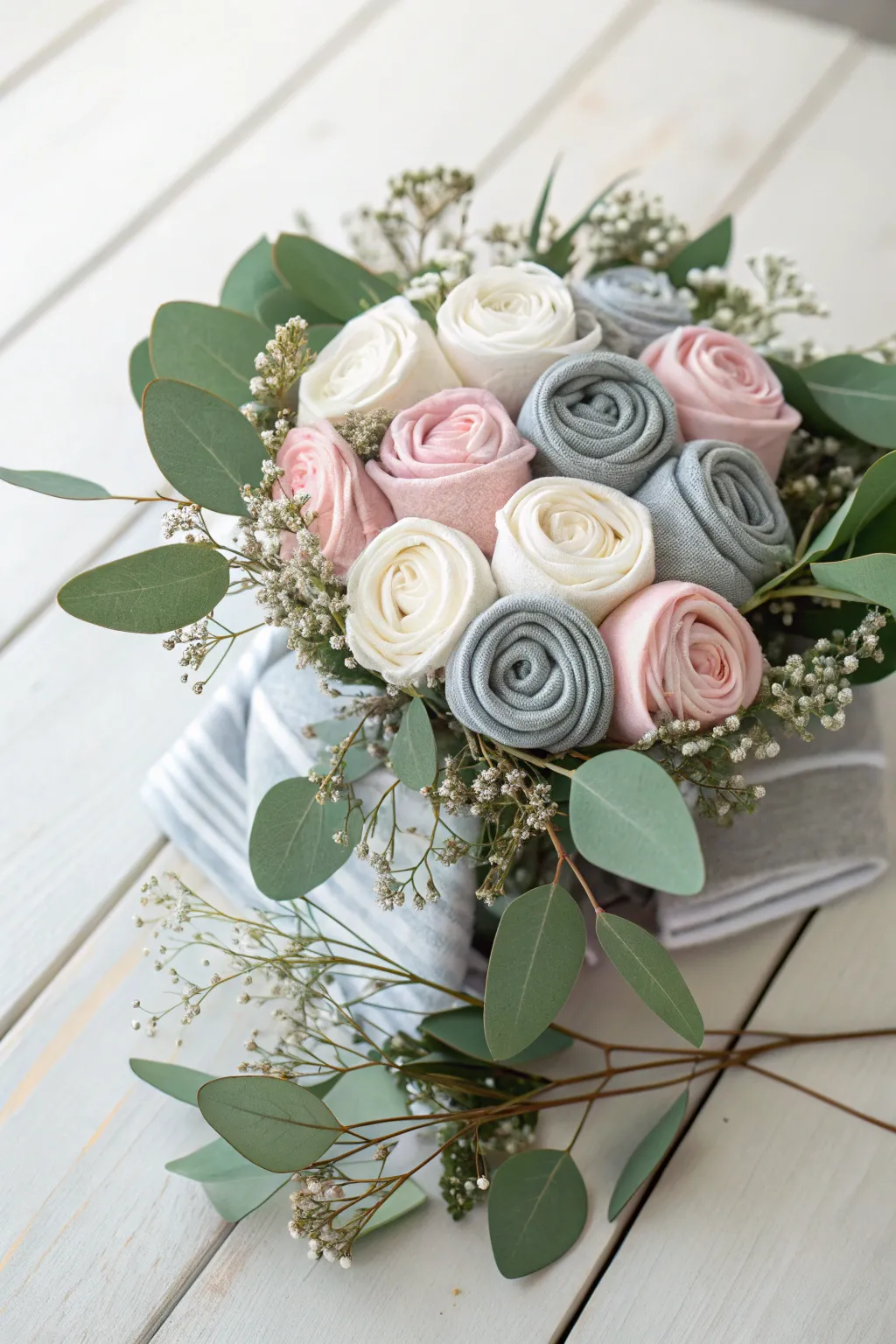 Elevate your gift-giving with a charming sock bouquet, where simplicity meets natural elegance.