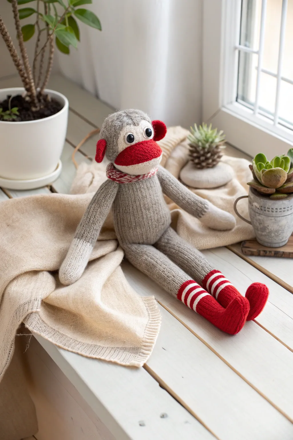 Embrace timeless charm with a classic sock monkey, where simplicity meets playful elegance.