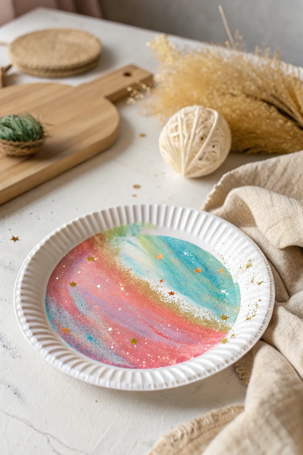 Craft your own universe: Turn simple paper plates into stunning planets with paint and glitter. Perfect for playdates or a creative afternoon!