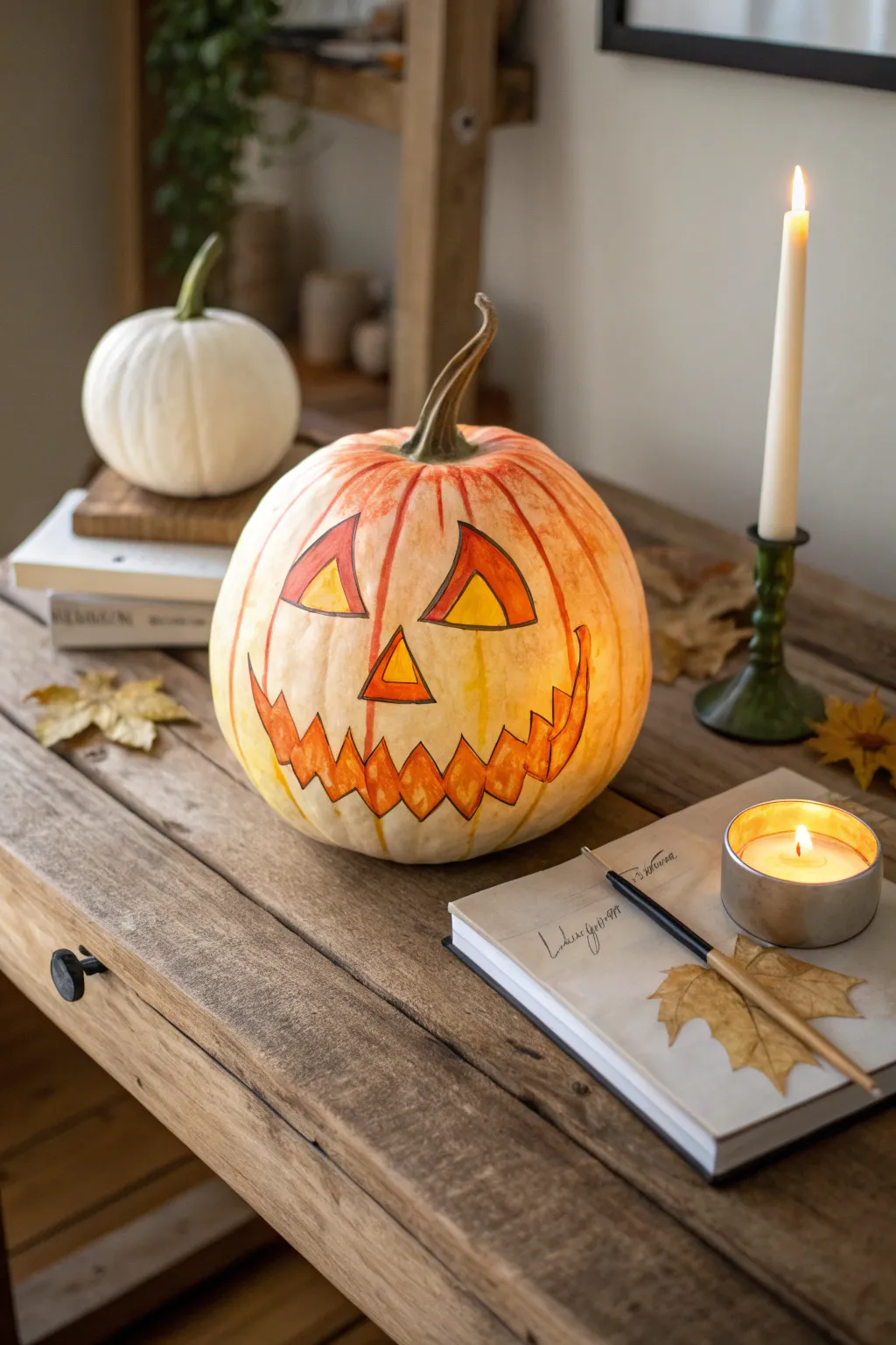 Embrace the enchanting glow of watercolor jack-o'-lanterns, where minimalist charm meets spooky elegance.