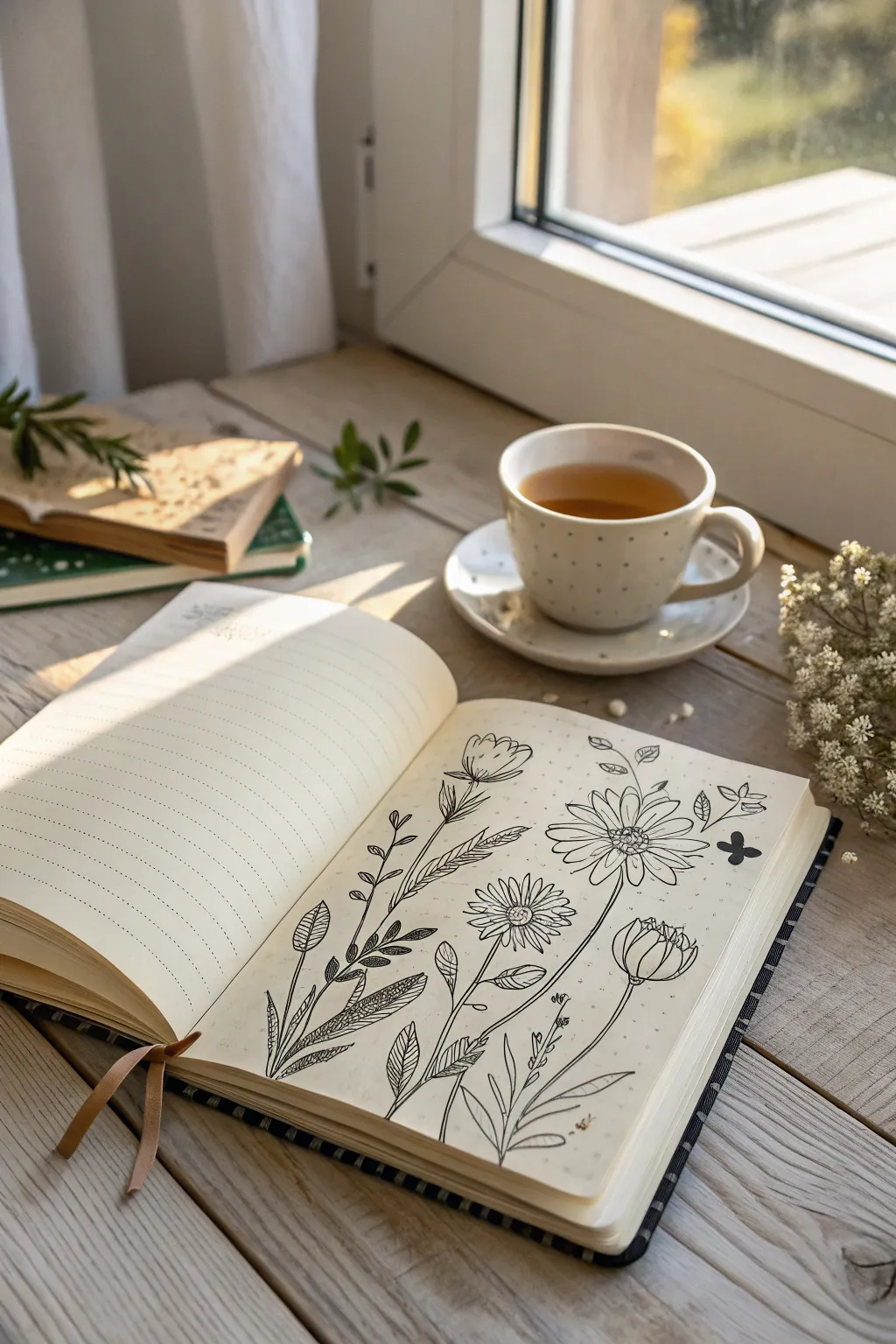 Capture the essence of spring with delicate floral doodles in your journal.