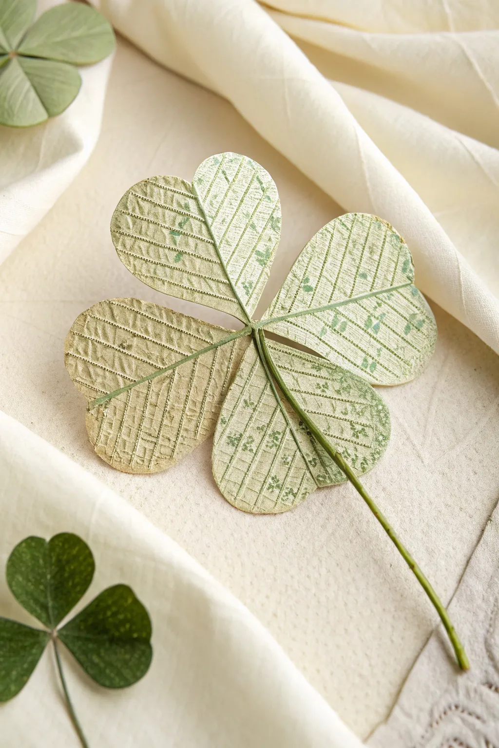 Celebrate creativity with this charming textured paper shamrock, perfect for your St. Patrick's Day art projects!