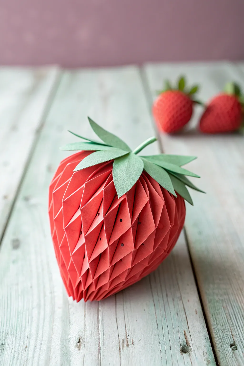 Bring a playful touch to your decor with this charming 3D paper strawberry, where simplicity meets artistry.