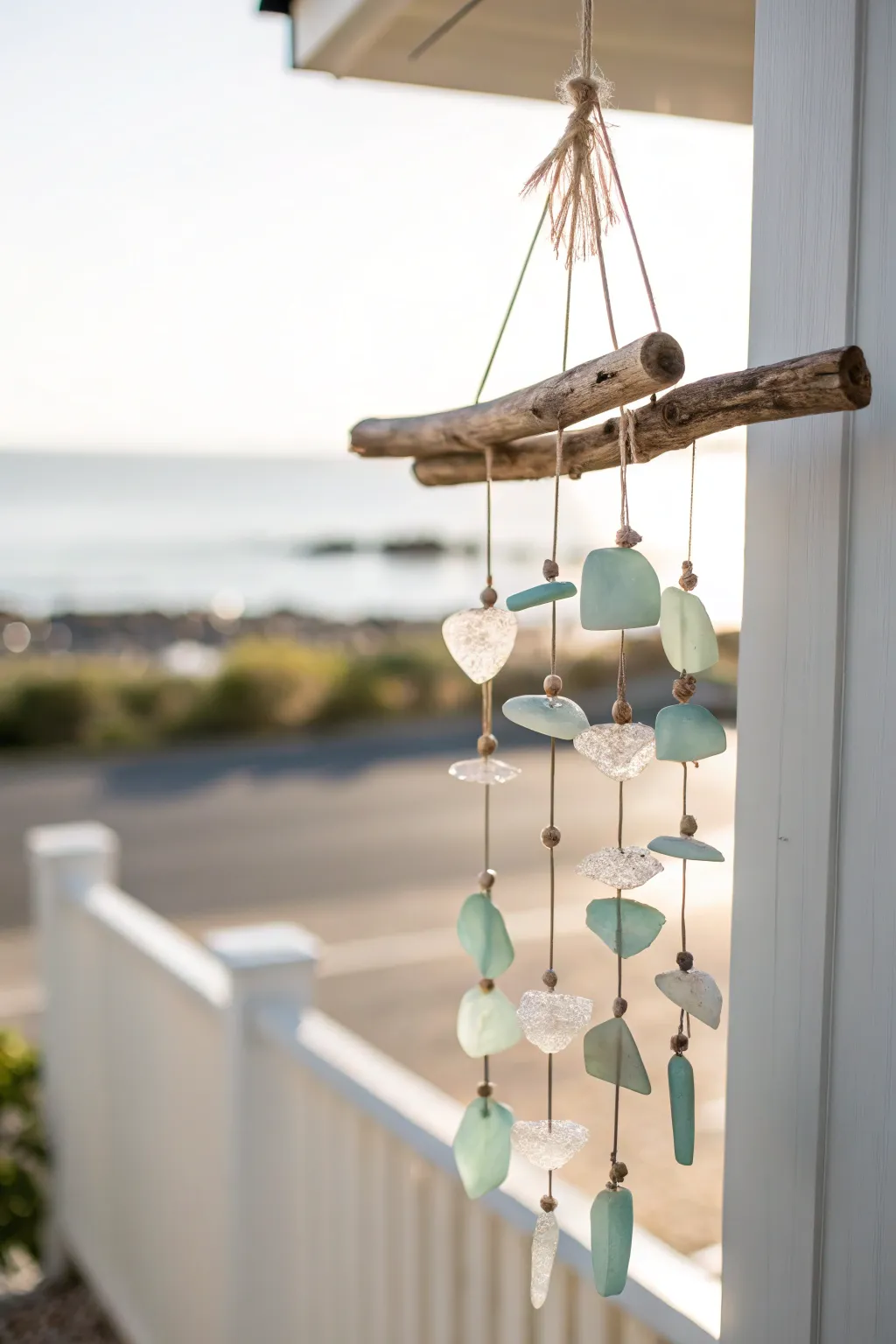 Add a touch of seaside serenity to your space with this DIY sea glass wind chime, perfect for a minimalist and boho-inspired decor.