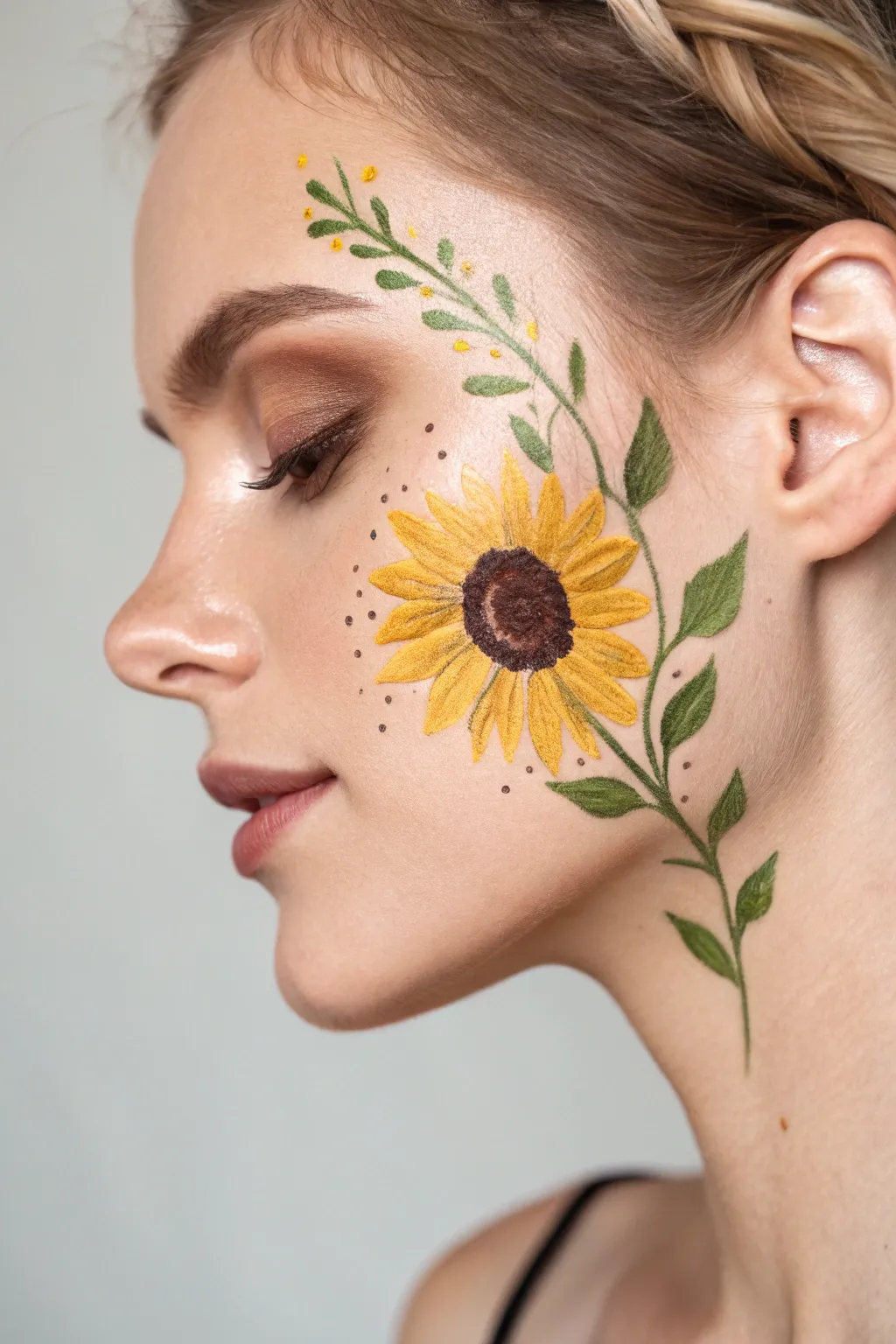 Embrace the warmth of summer with a stunning sunflower face paint design that radiates joy and natural beauty.