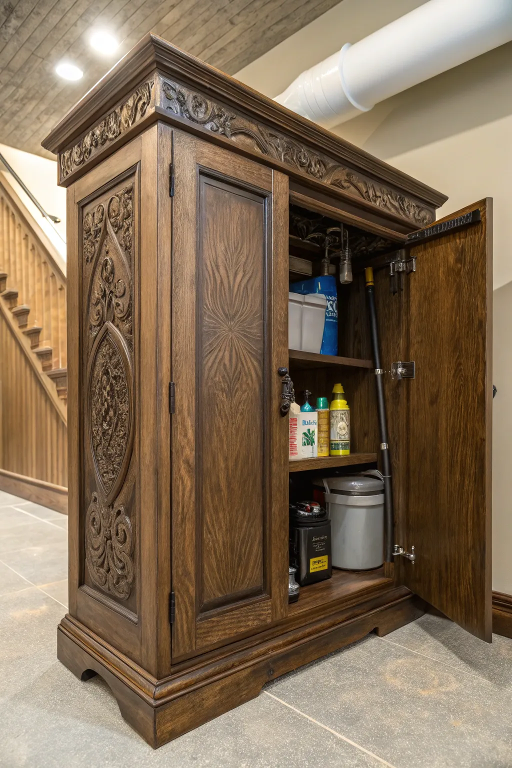 Transform functionality into artistry with a bespoke sump pump cabinet that adds elegance and practicality to any space.
